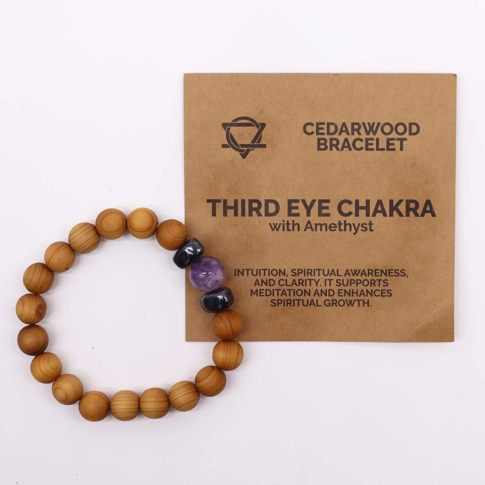 Náramok z cédrového dreva Third Eye Chakra – ametyst – fotka 4