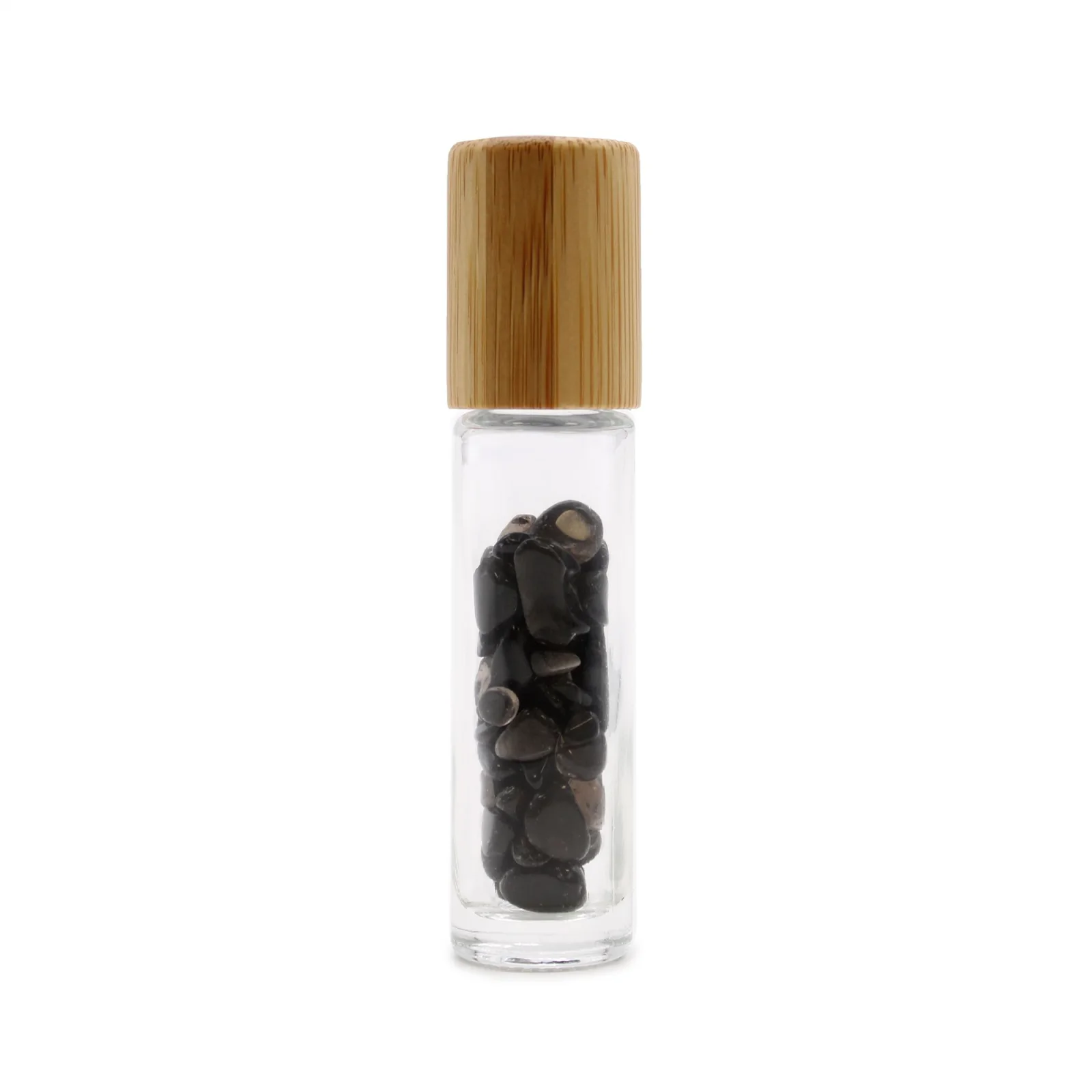 Roll-on fľaštička s čiernym turmalínom, 5 ml – drevené viečko – fotka 2