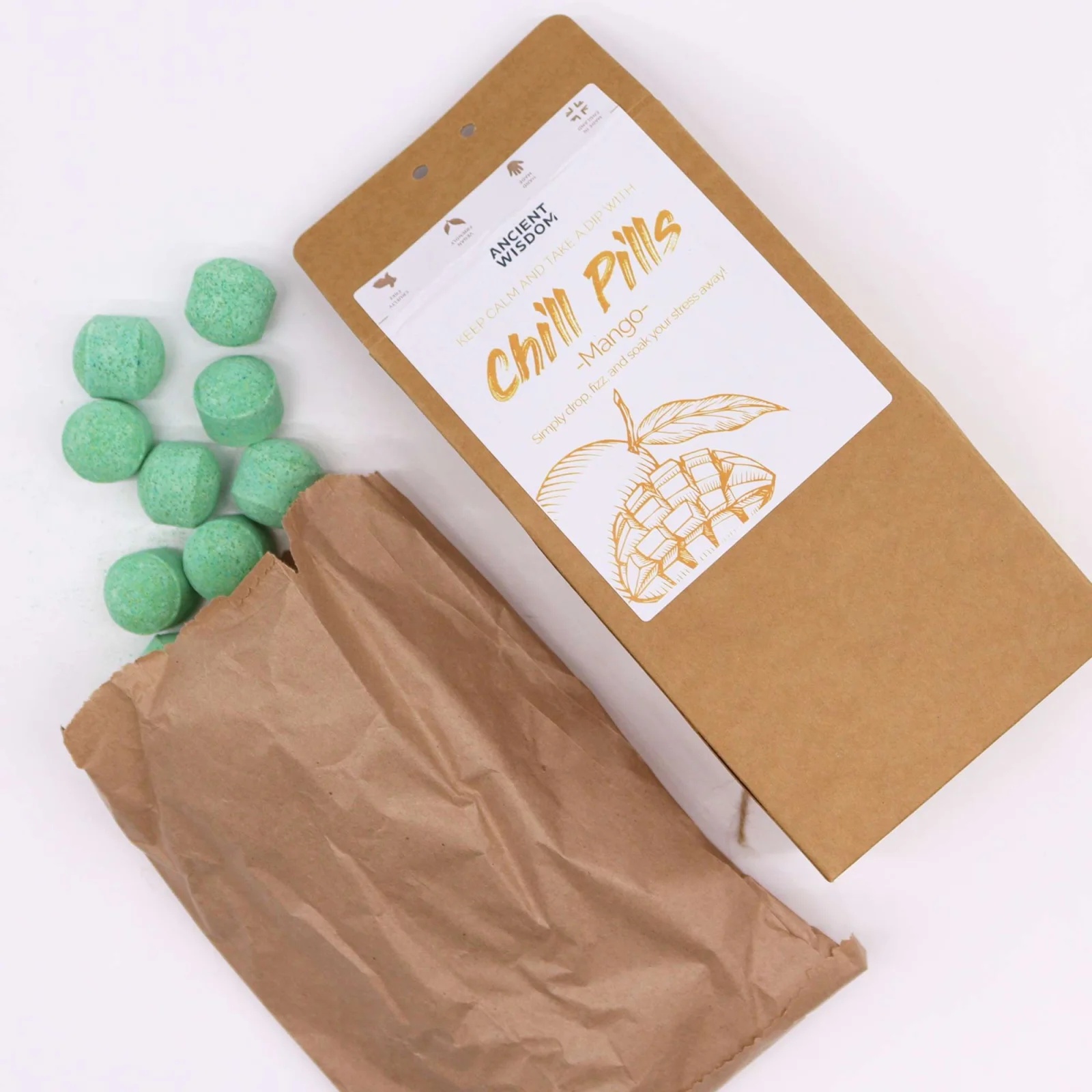 Šumivé tablety do kúpeľa Chill Pills – Mango, 350 g – fotka 3