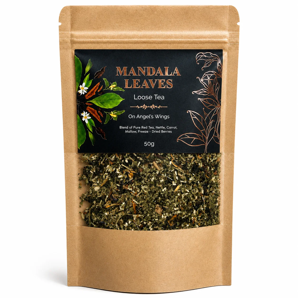 Ovocný čaj On Angels Wings – pu-erh, maté a bobule, 50 g, vrecko – fotka 1