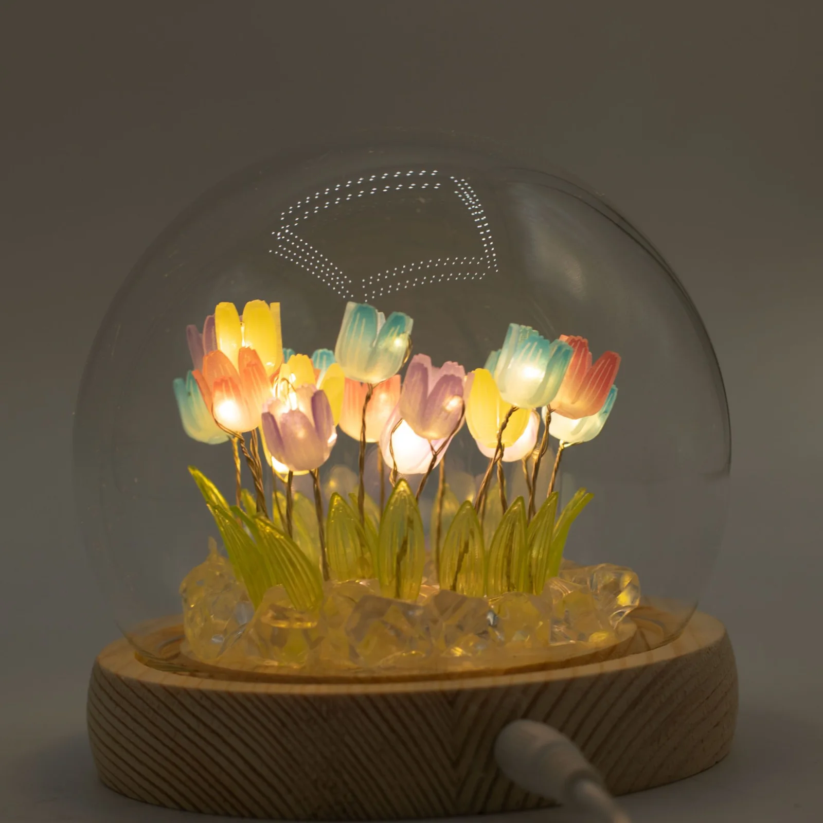 Floral Glow – LED kupola, 20 farebných tulipánov, USB – fotka 6