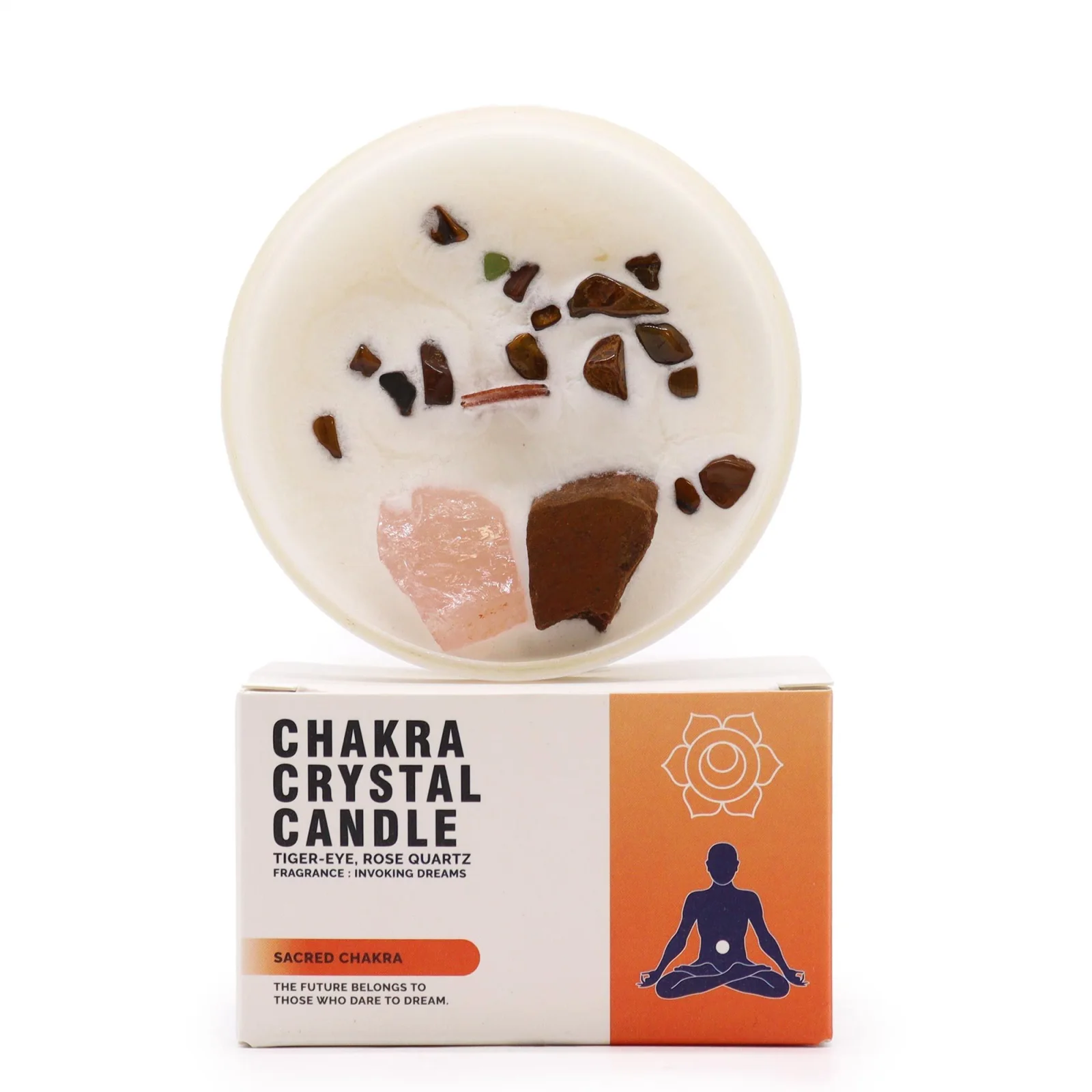 Sójová sviečka s kryštálmi Sacral Chakra – Invoking Dreams, 17 hodín – fotka 1