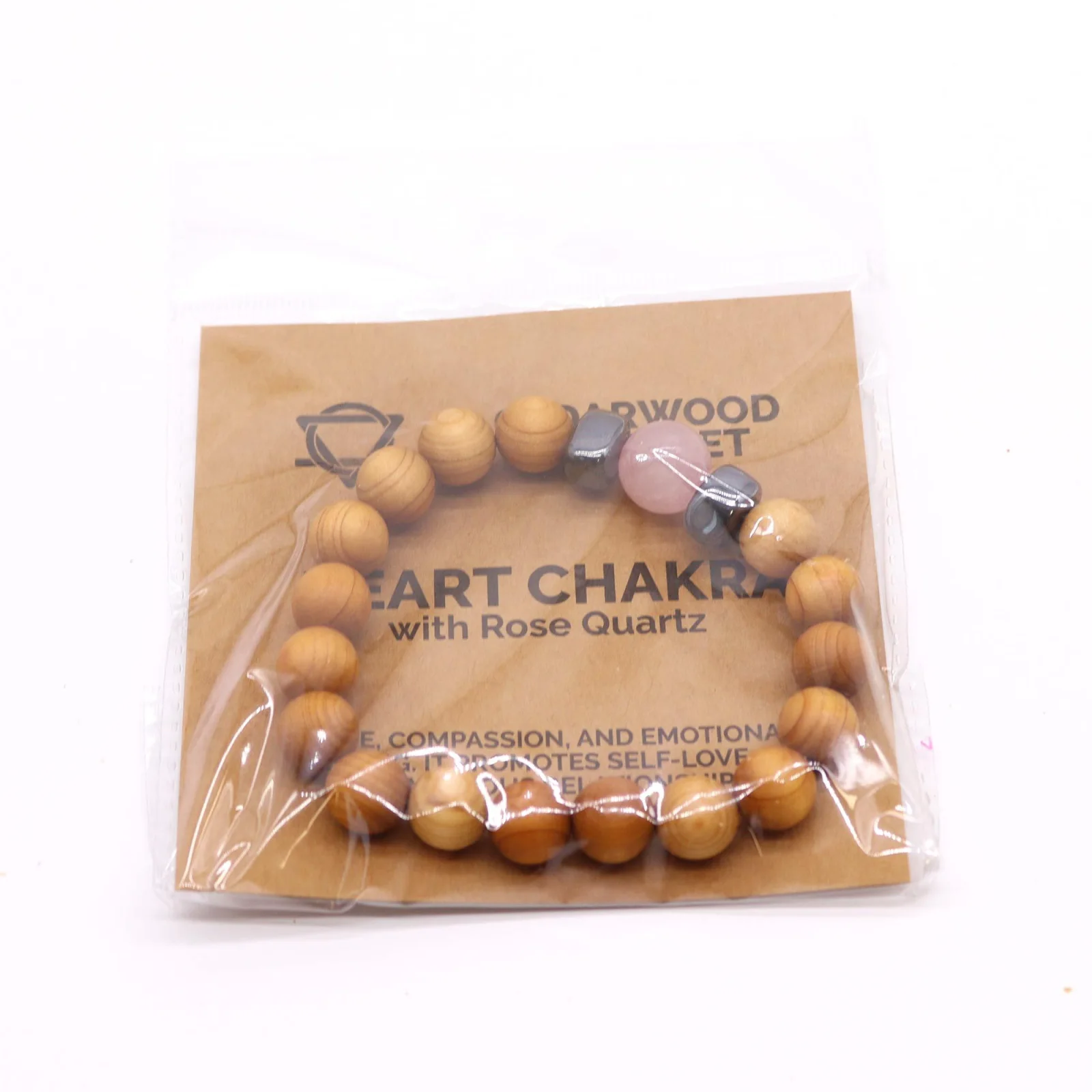 Náramok z cédrového dreva Heart Chakra – ruženín – fotka 2