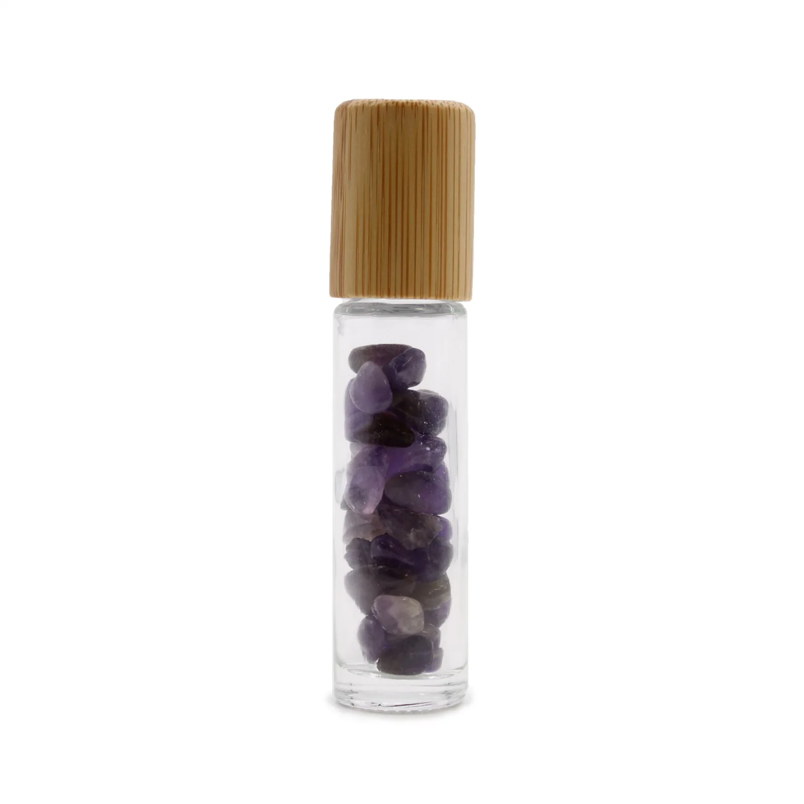 Roll-on fľaštička s ametystom, 5 ml – drevené viečko – fotka 2