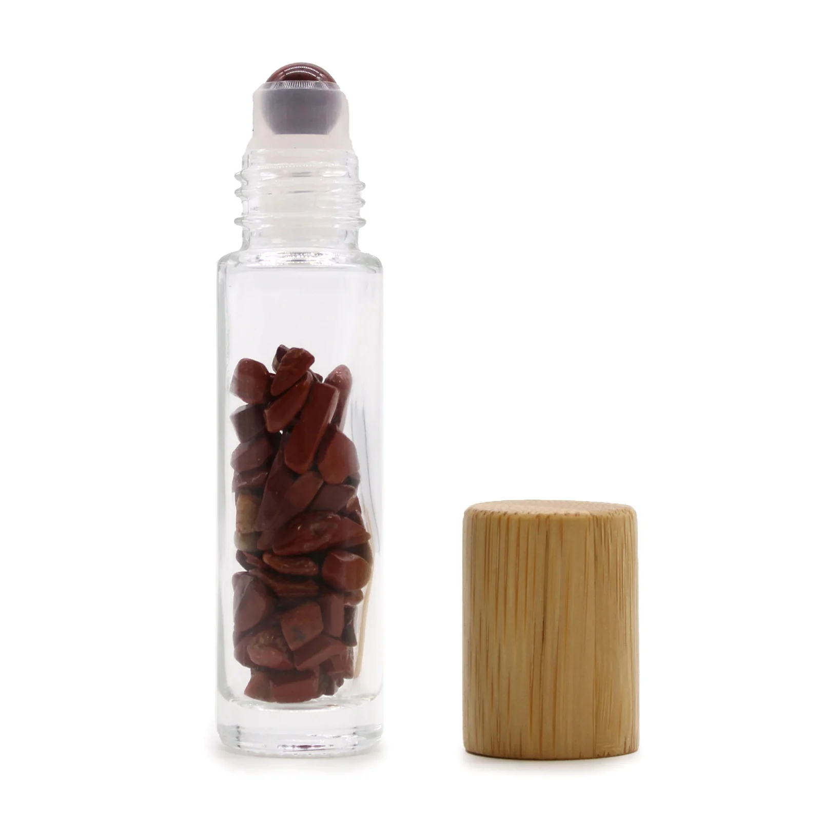 Roll-on fľaštička s červeným jaspisom, 5 ml – drevené viečko – fotka 1
