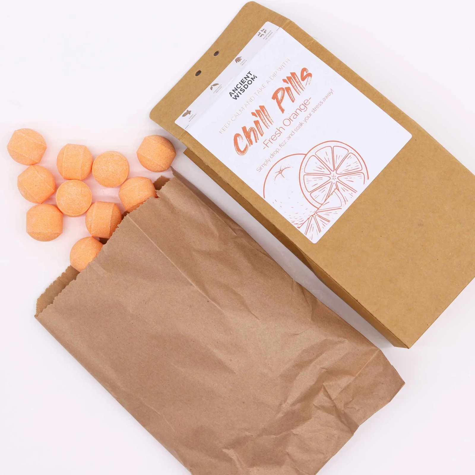 Šumivé tablety do kúpeľa Chill Pills – Čerstvý pomaranč, 350 g – fotka 2