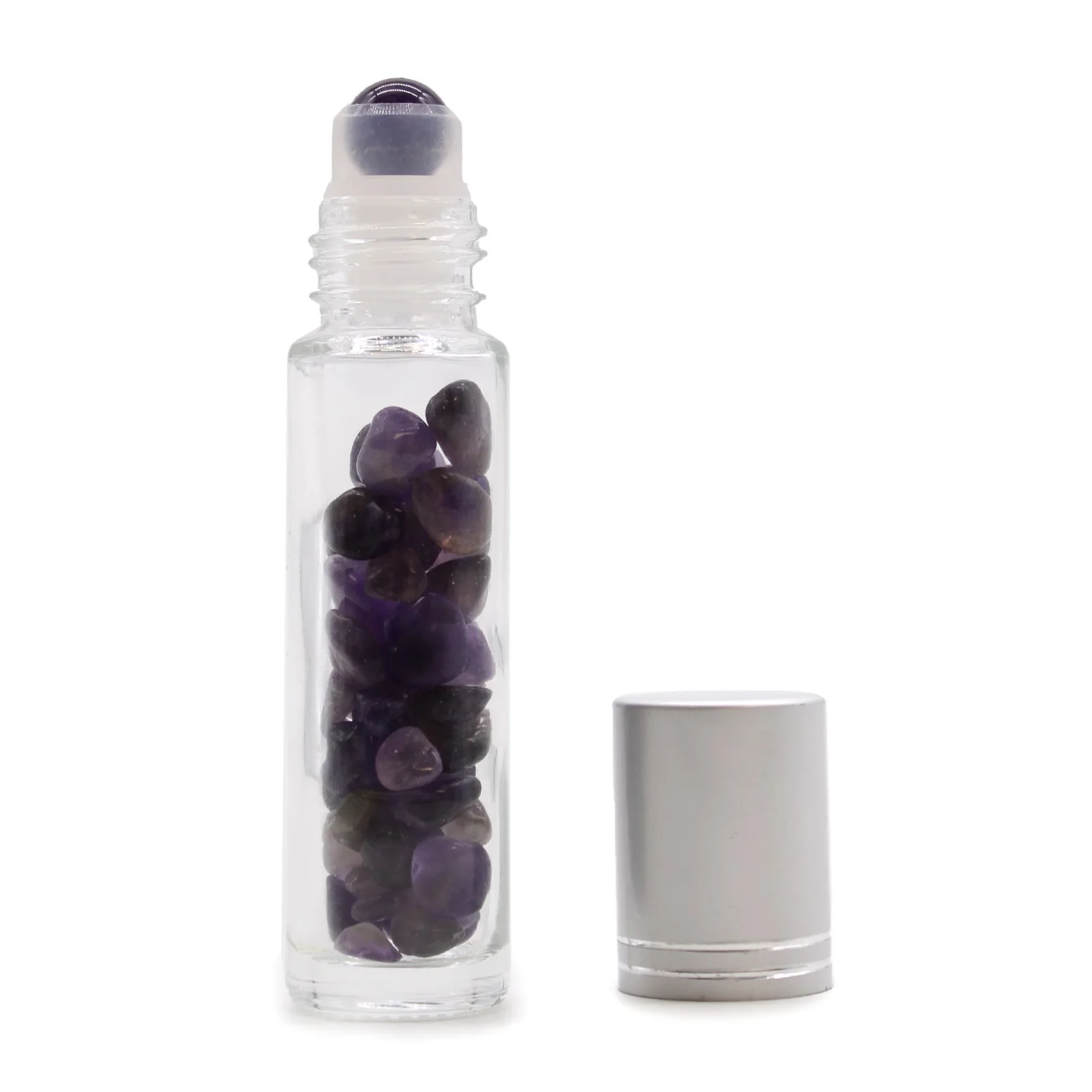 Roll-on fľaštička s ametystom, 5 ml – strieborné viečko – fotka 1
