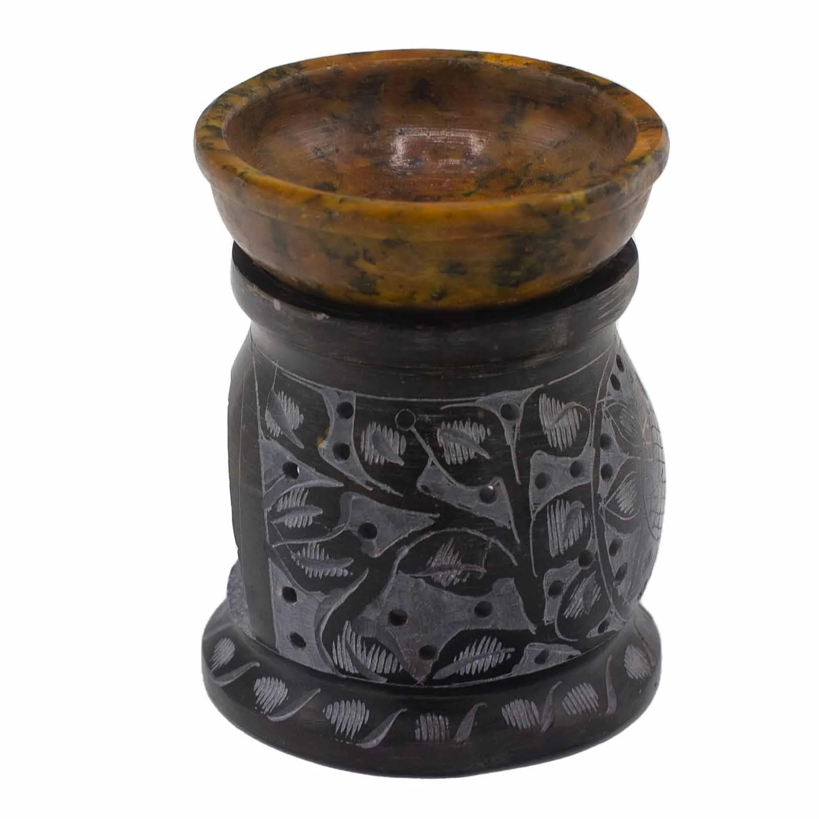 Aromalampa z mastenca – mandala, čierna a žltá, 10 cm – fotka 2