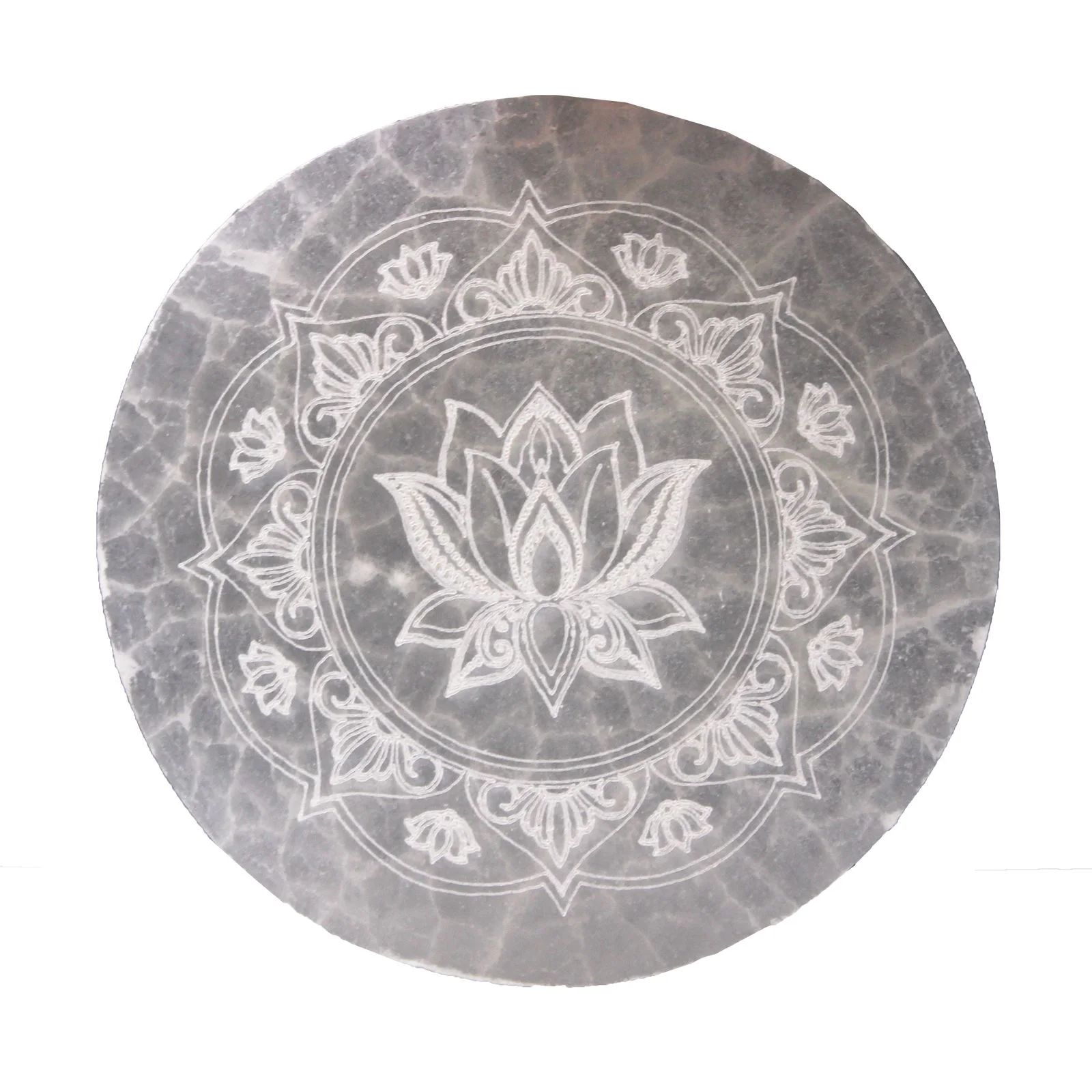 Stredná selenitová platňa 10 cm – lotosová mandala – fotka 2