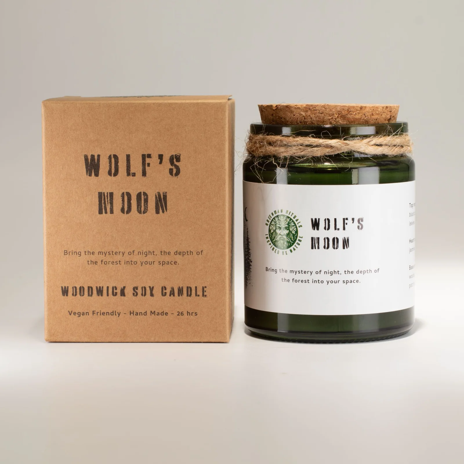 Sójová sviečka Greenman Wolf's Moon – nočný les – fotka 2