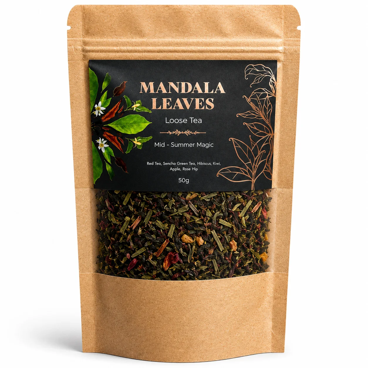 Ovocný čaj Mid-summer Magic – pu-erh a sencha, 50 g, vrecko – fotka 1