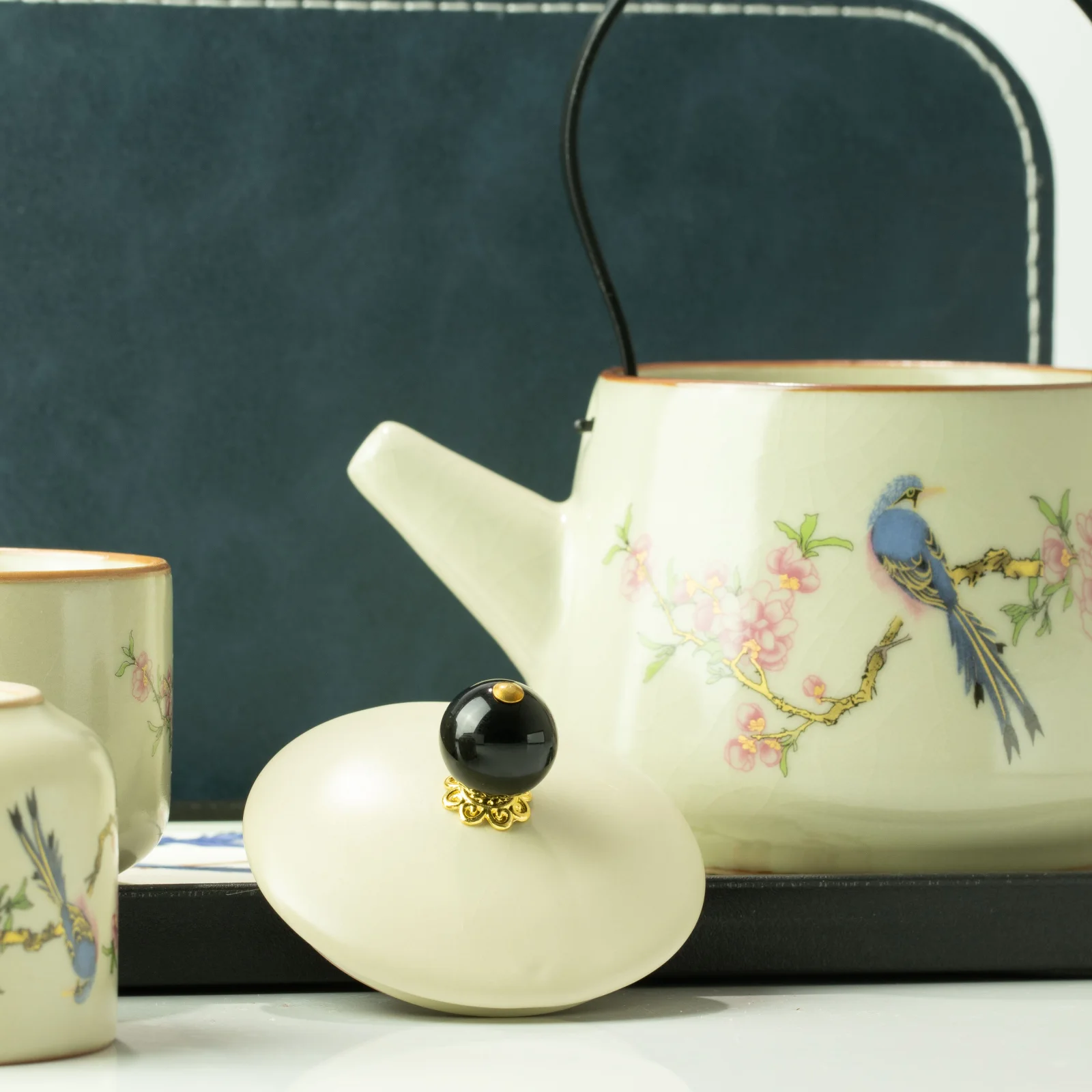 Cestovná čajová sada Blue Bird – kanvica a 2 šálky – fotka 4