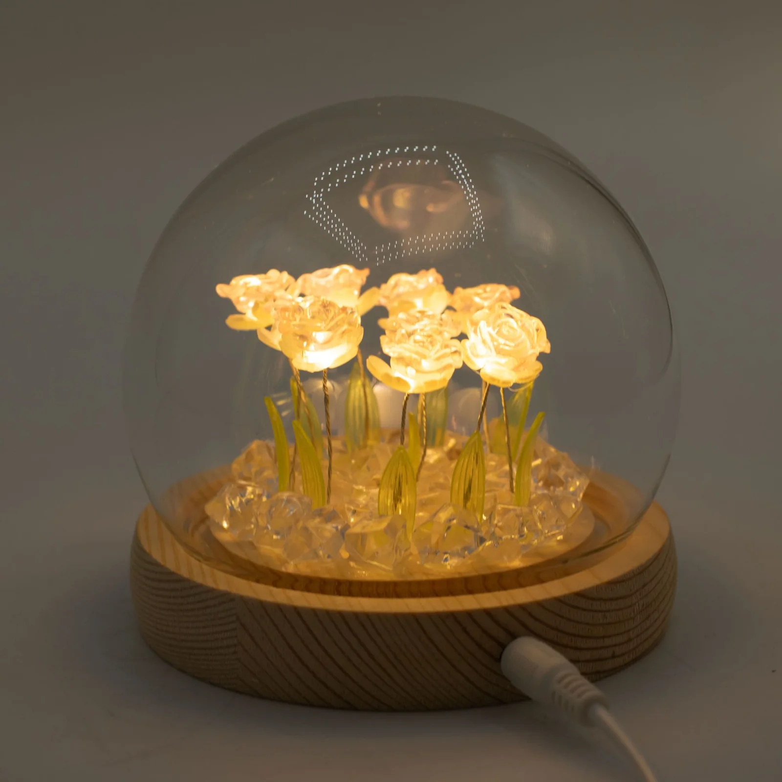 Floral Glow – LED kupola, 10 ružových ruží, USB – fotka 6