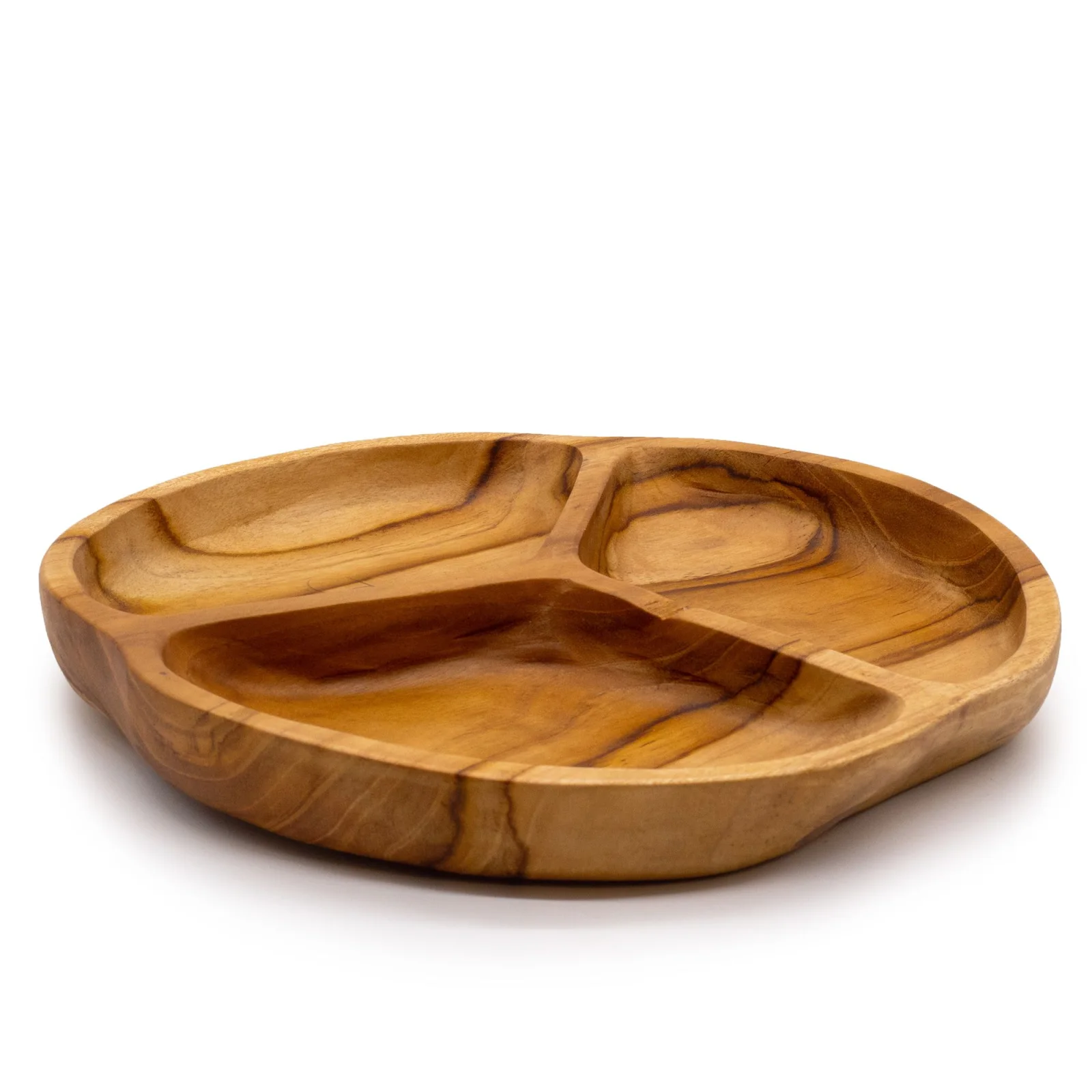 Miska na ovocie z tíkového dreva – 3 priehradky, 30 × 4 cm – fotka 1