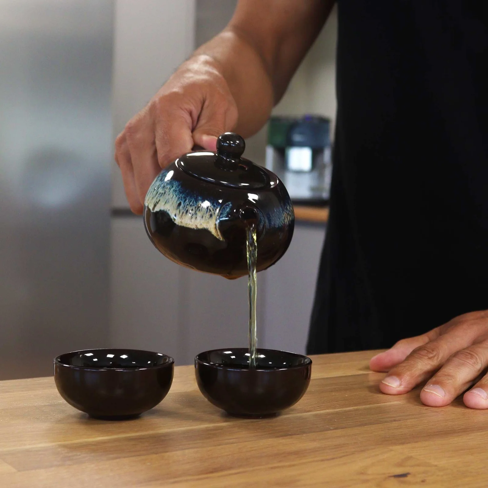 Čajová súprava Herbal Black Glaze – čajník a 2 šálky – fotka 3