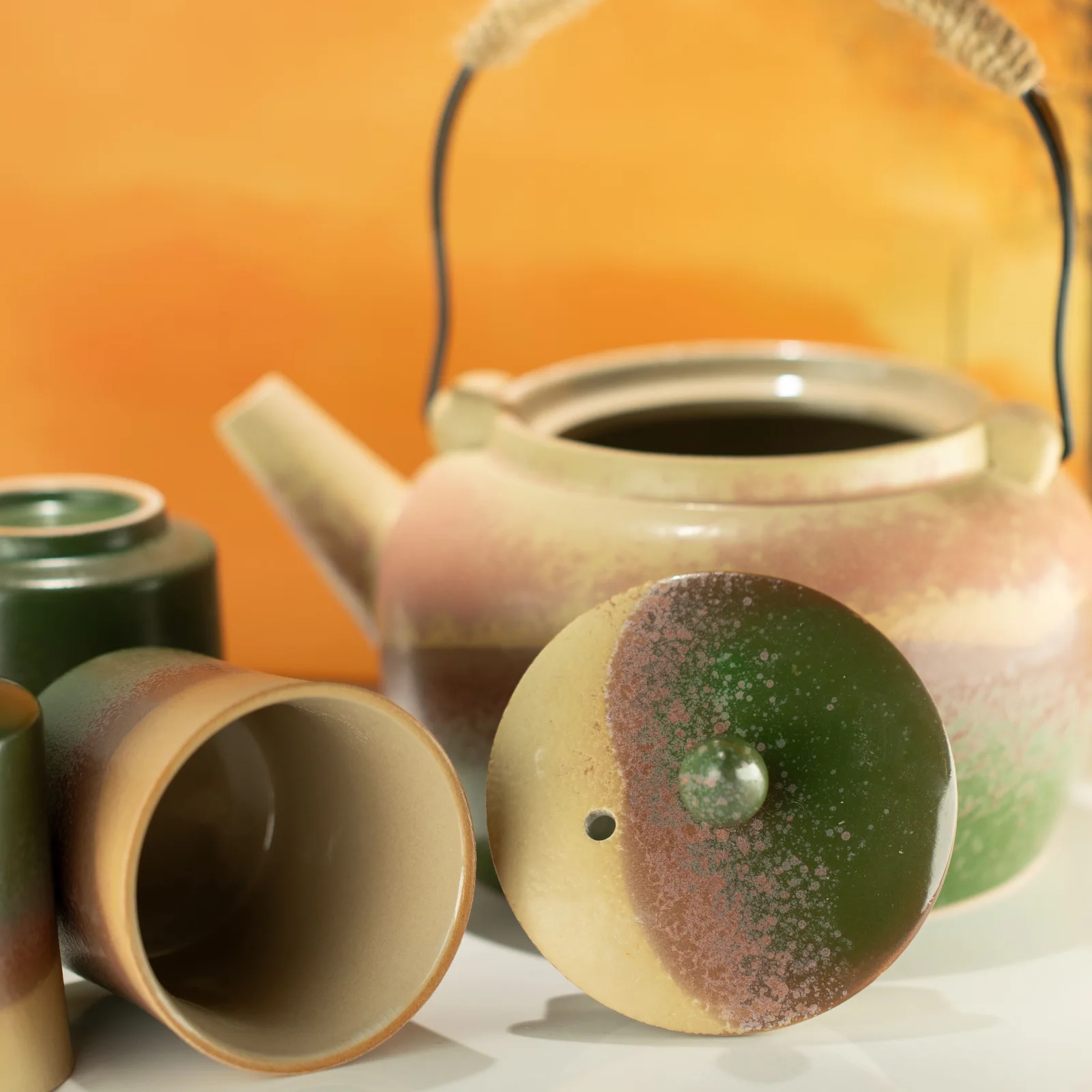 Japonská čajová súprava Kyusu na zelený čaj – čajník a 4 šálky – fotka 4