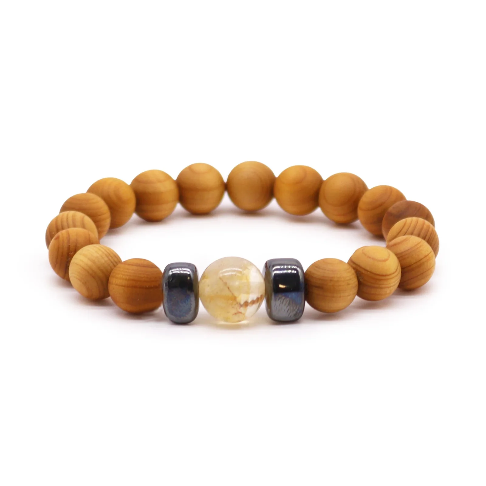 Náramok z cédrového dreva Solar Plexus Chakra – citrín – fotka 1