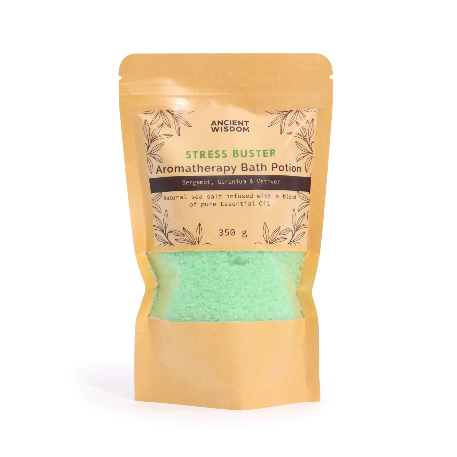 Soľ do kúpeľa Stress Buster – bergamot, pelargónia a vetiver, 350 g – fotka 3
