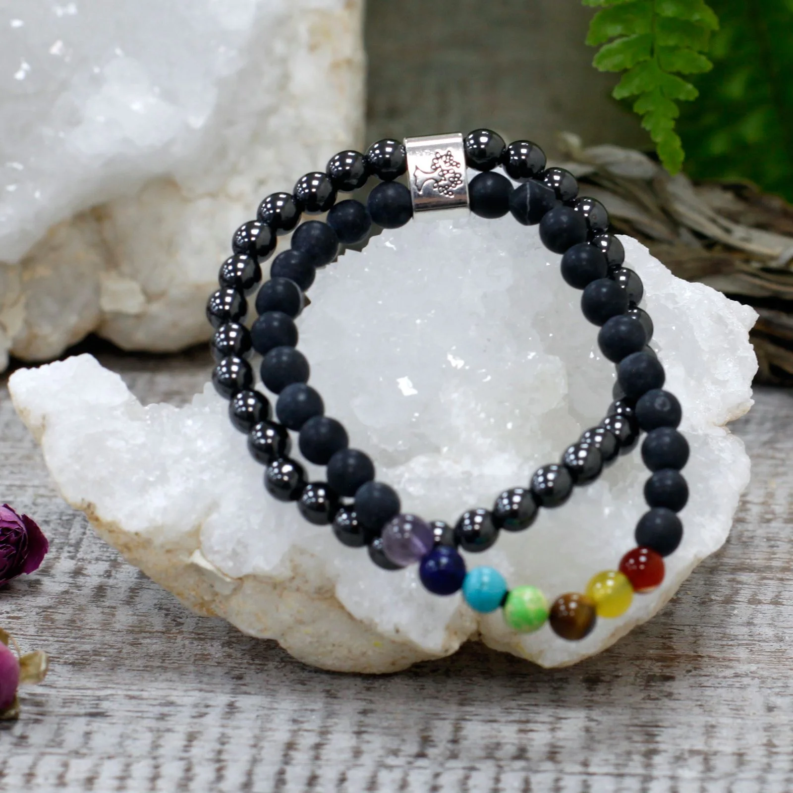 Magnetický náramok z čierneho kameňa Chakra – elastický – fotka 2