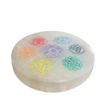 Selenitová podložka 8 cm – Chakra, farebná – fotka 2