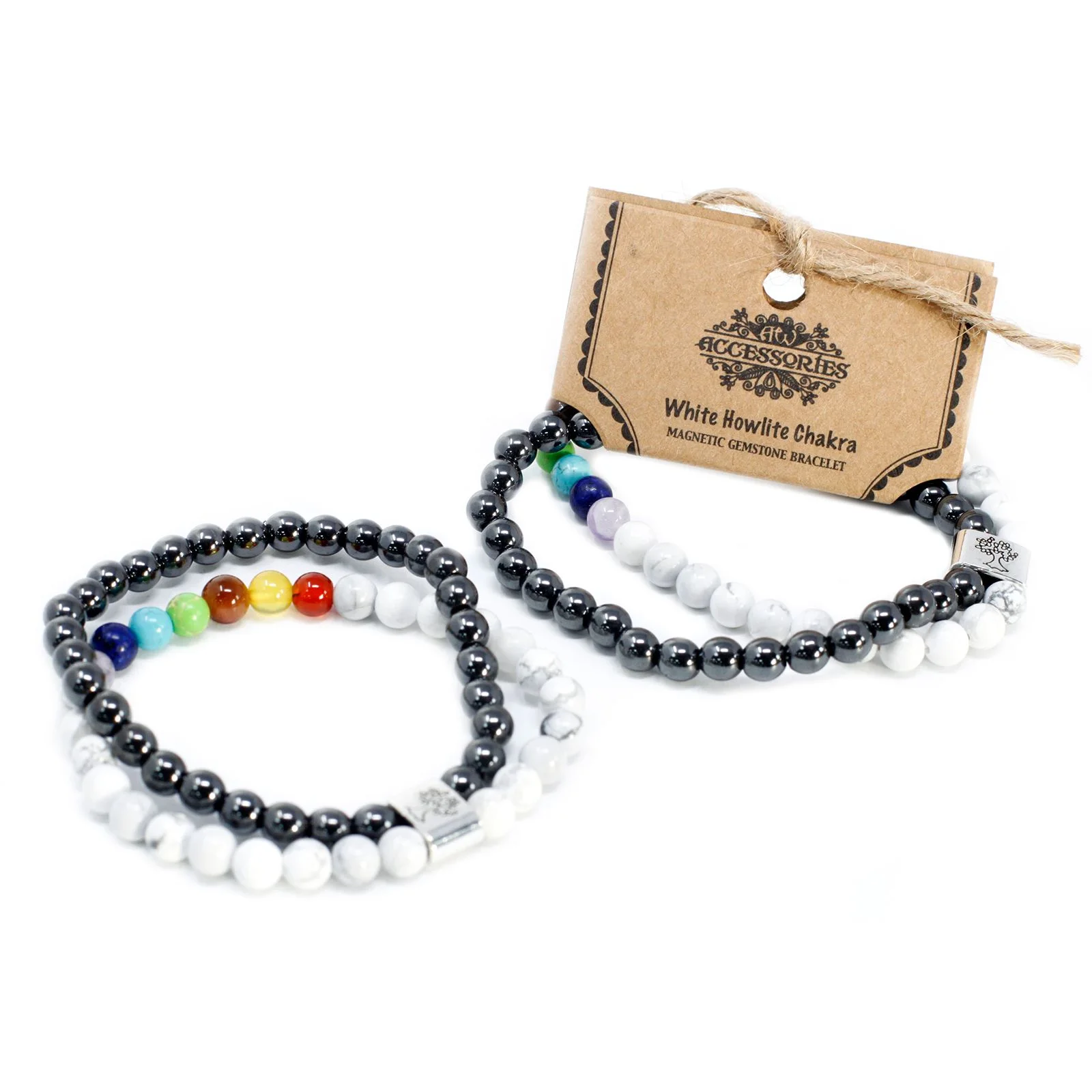 Magnetický náramok z bieleho howlitu Chakra – elastický – fotka 5