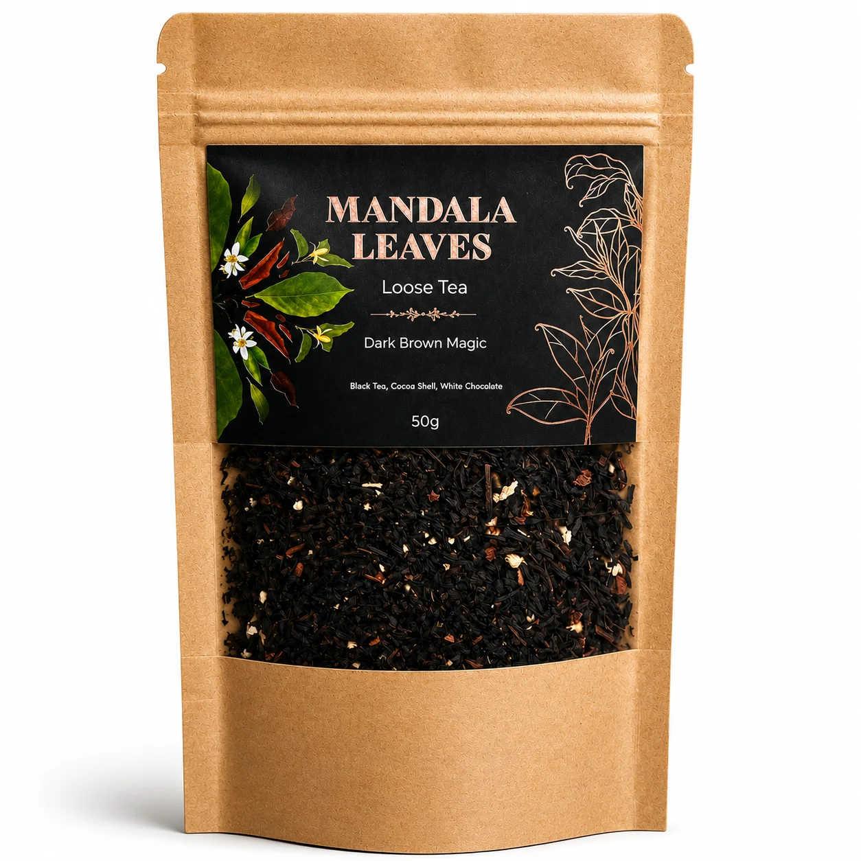 Čierny čaj Dark Brown Magic – čokoláda a mandle, 50 g, vrecko – fotka 1