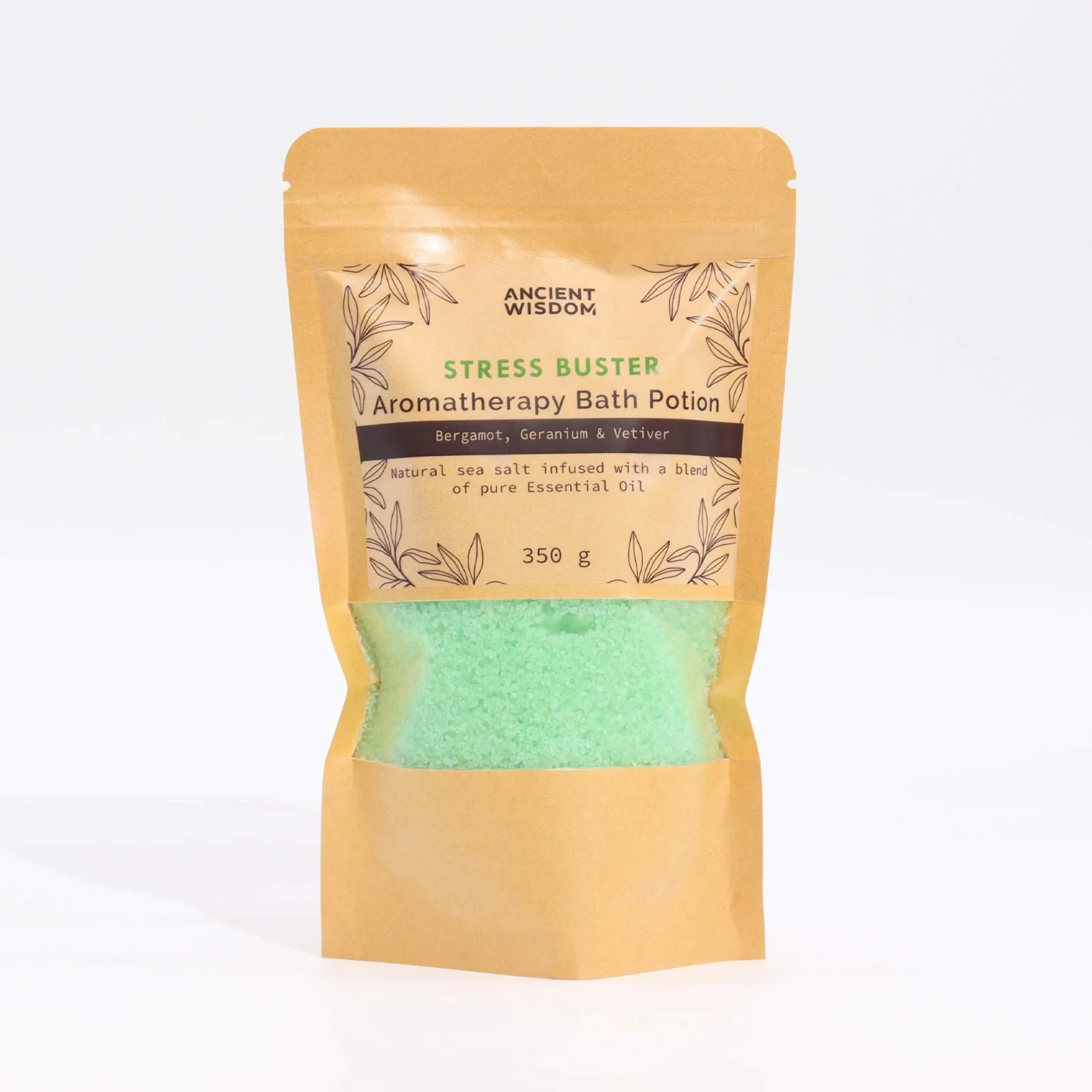 Soľ do kúpeľa Stress Buster – bergamot, pelargónia a vetiver, 350 g – fotka 2