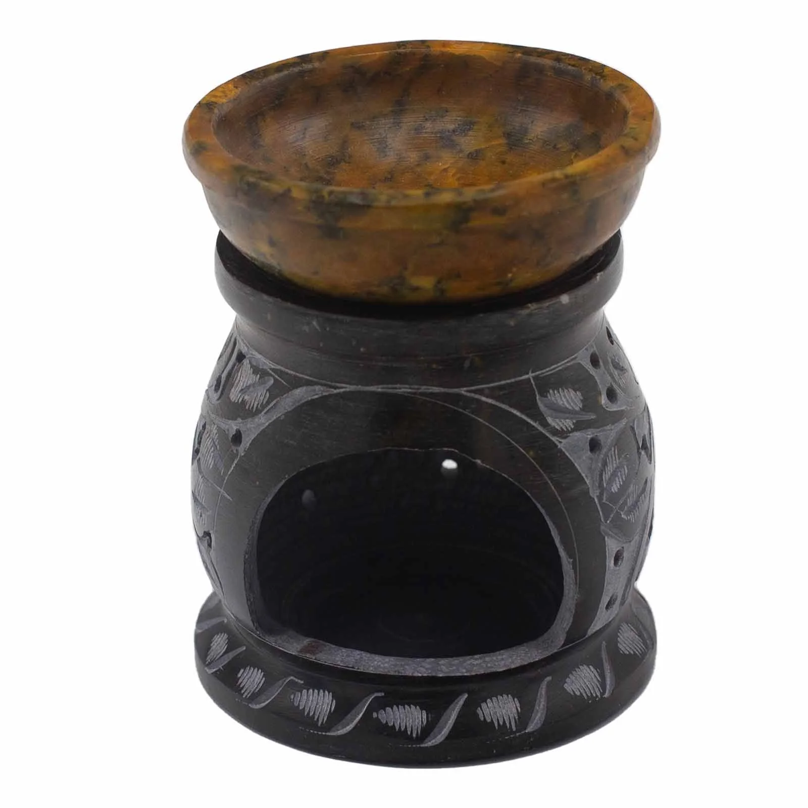 Aromalampa z mastenca – mandala, čierna a žltá, 10 cm – fotka 3