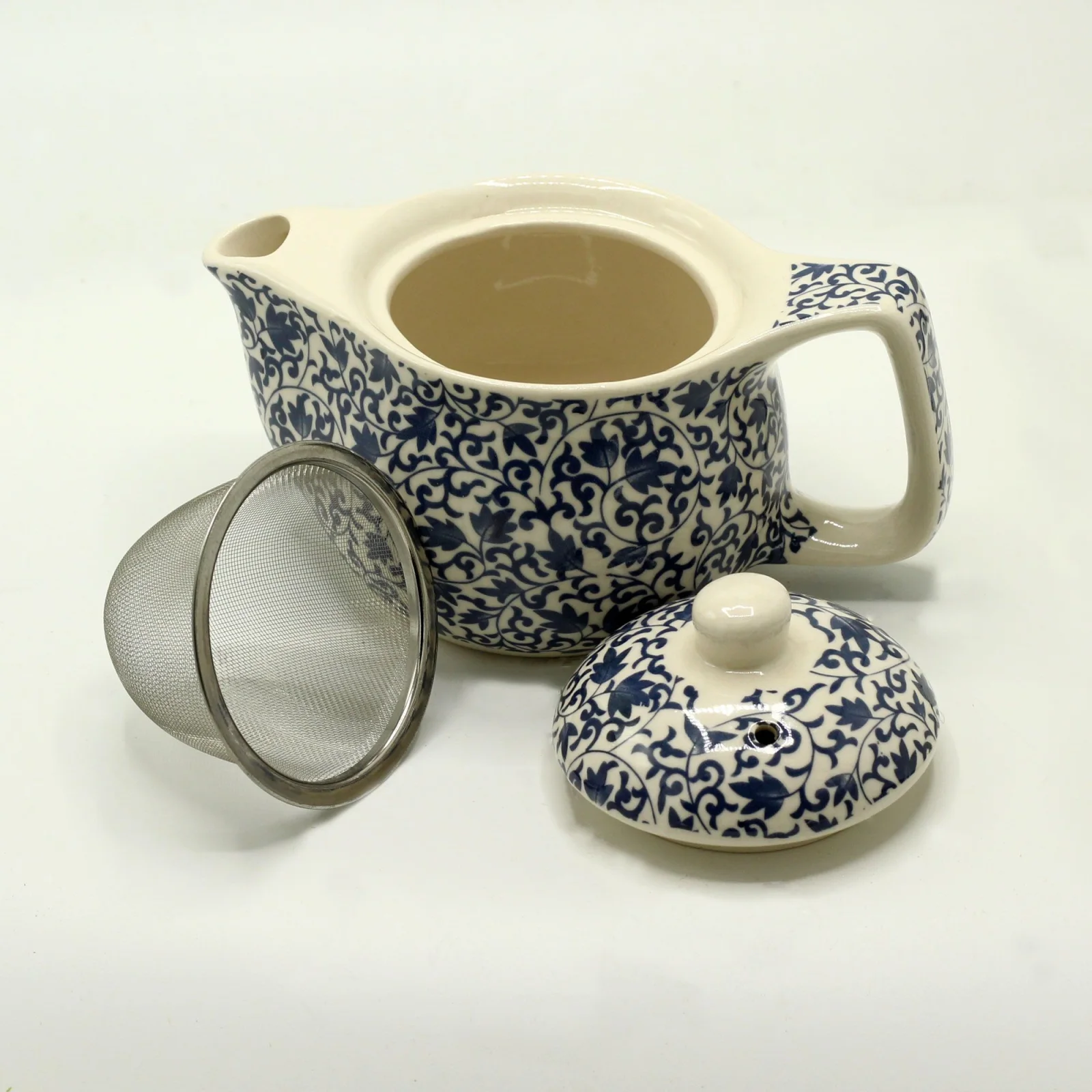 Keramický čajník Herbal Blue Pattern s kovovým sitkom, 350 ml – fotka 2