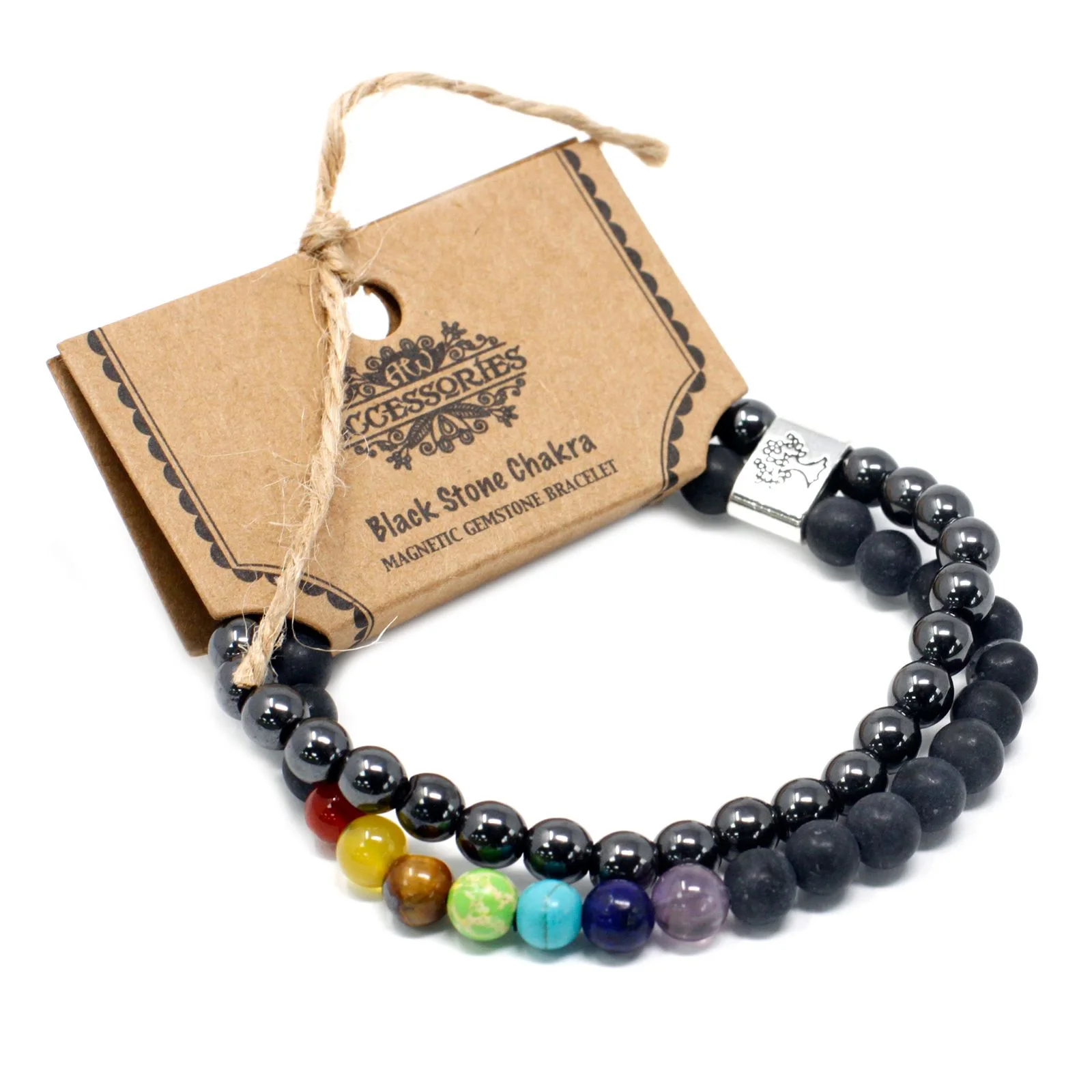 Magnetický náramok z čierneho kameňa Chakra – elastický – fotka 1