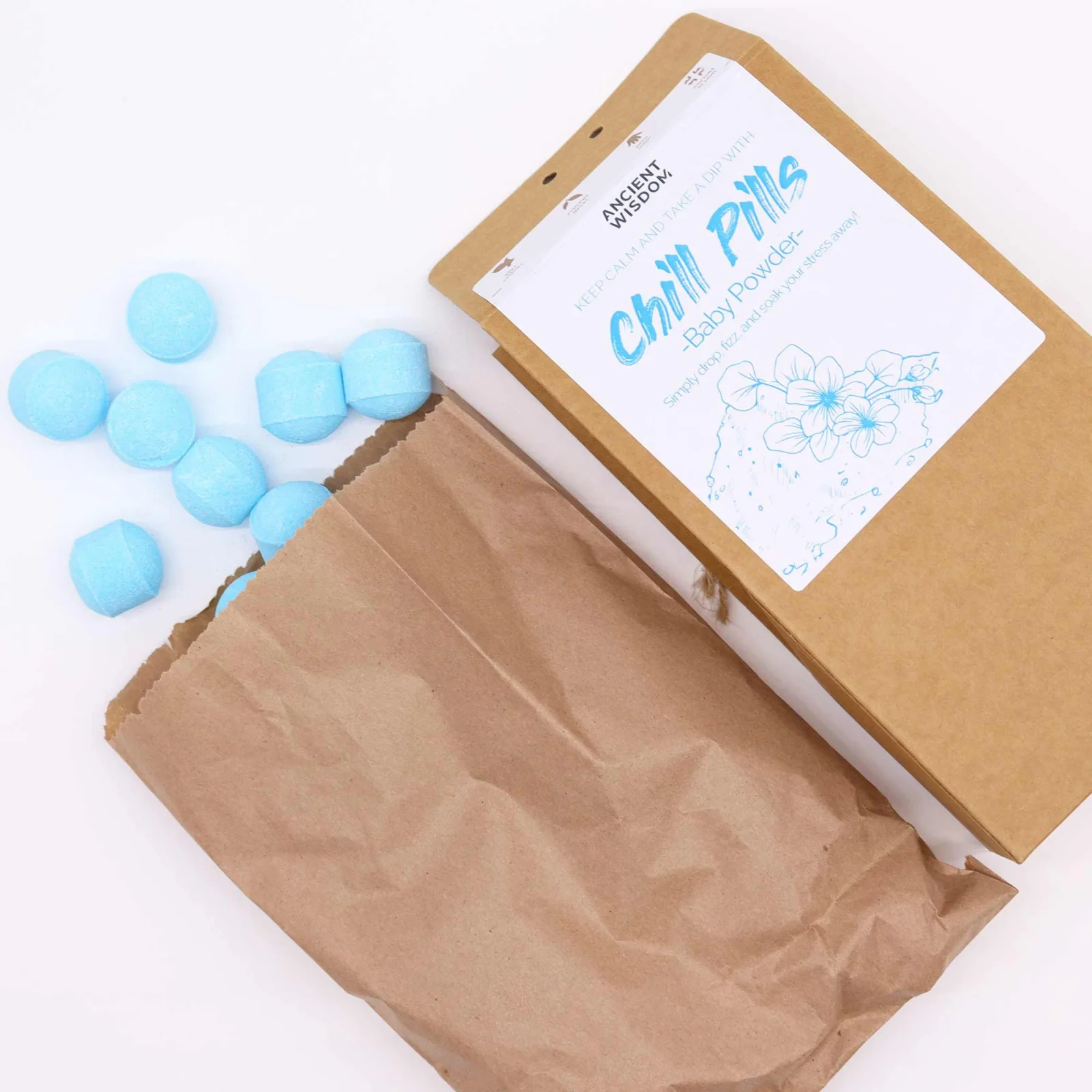 Šumivé tablety do kúpeľa Chill Pills – Detský púder, 350 g – fotka 2
