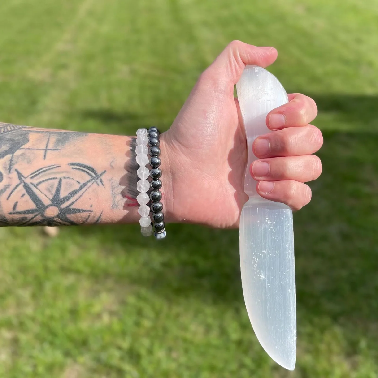 Selenitový rituálny nôž – klasický, 20 cm – fotka 4