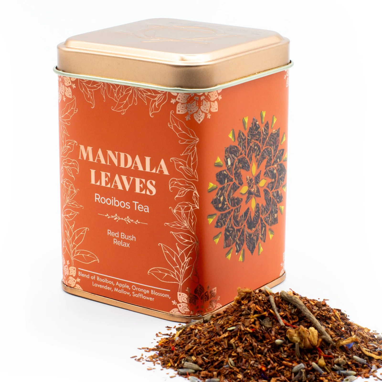 Rooibos Red Bush Relax – jablko a levanduľa, 50 g, plechovka – fotka 10