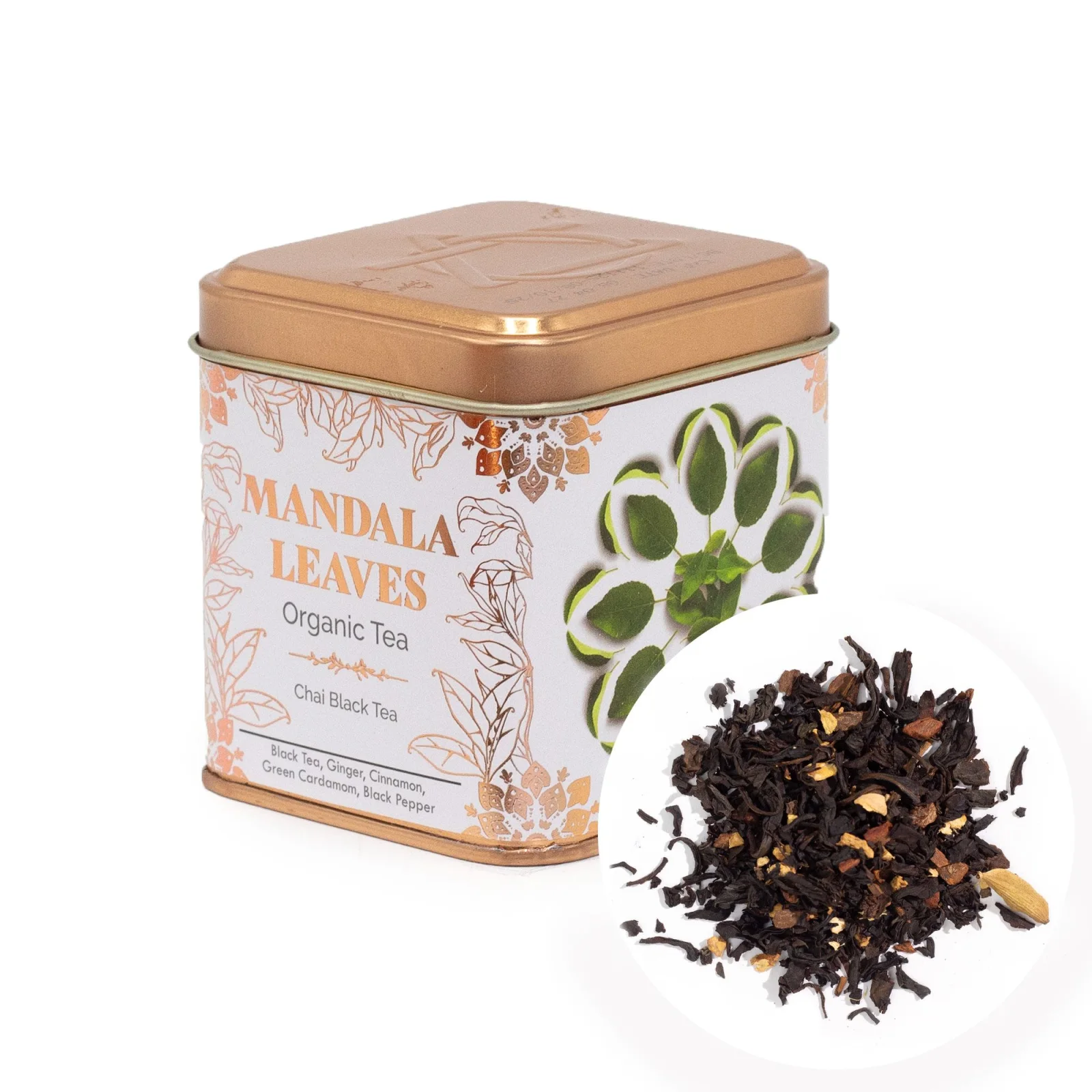 Bio čierny čaj Chai – zázvor, škorica a kardamón, 50 g, plechovka – fotka 2