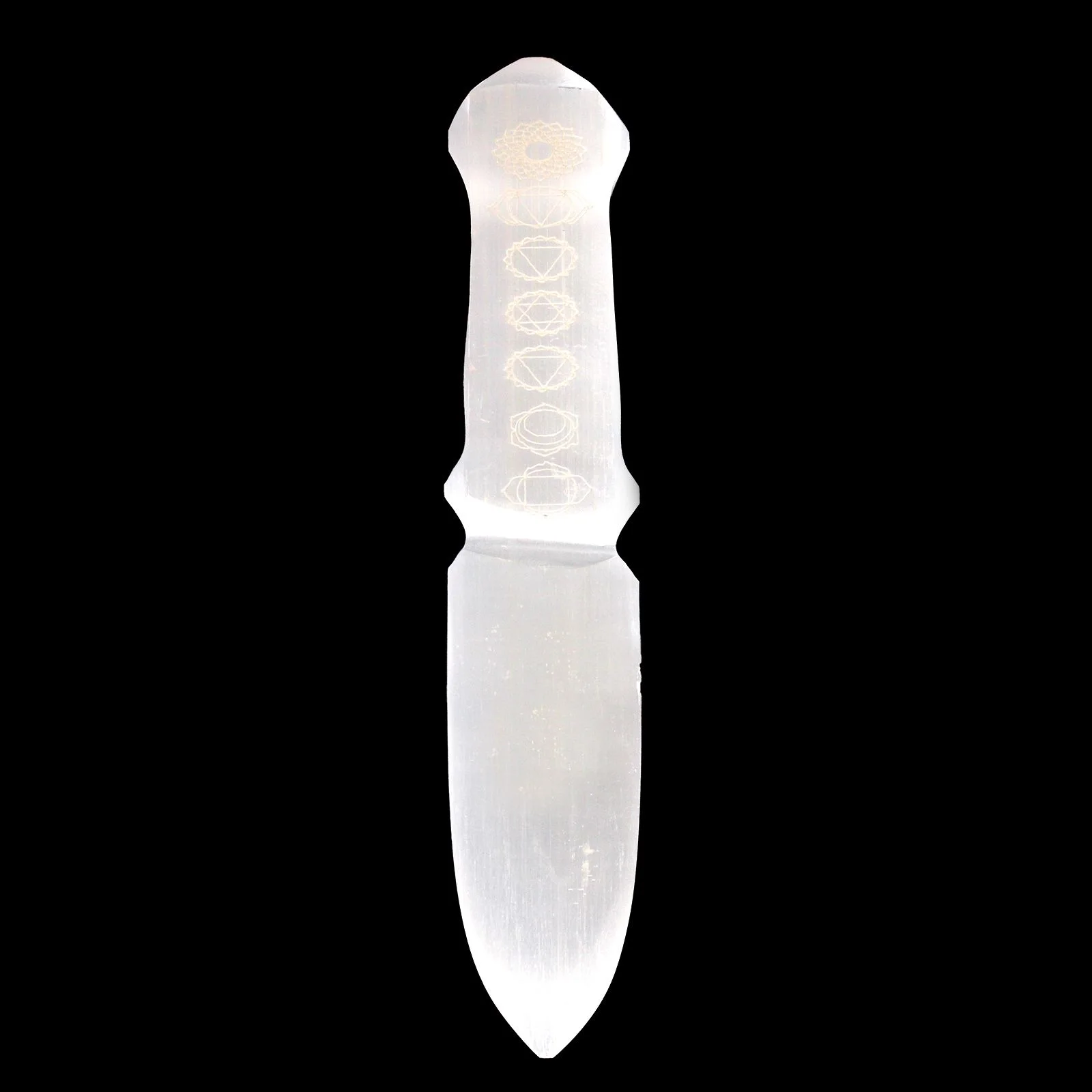 Selenitový rituálny nôž – Chakra, 20 cm – fotka 3