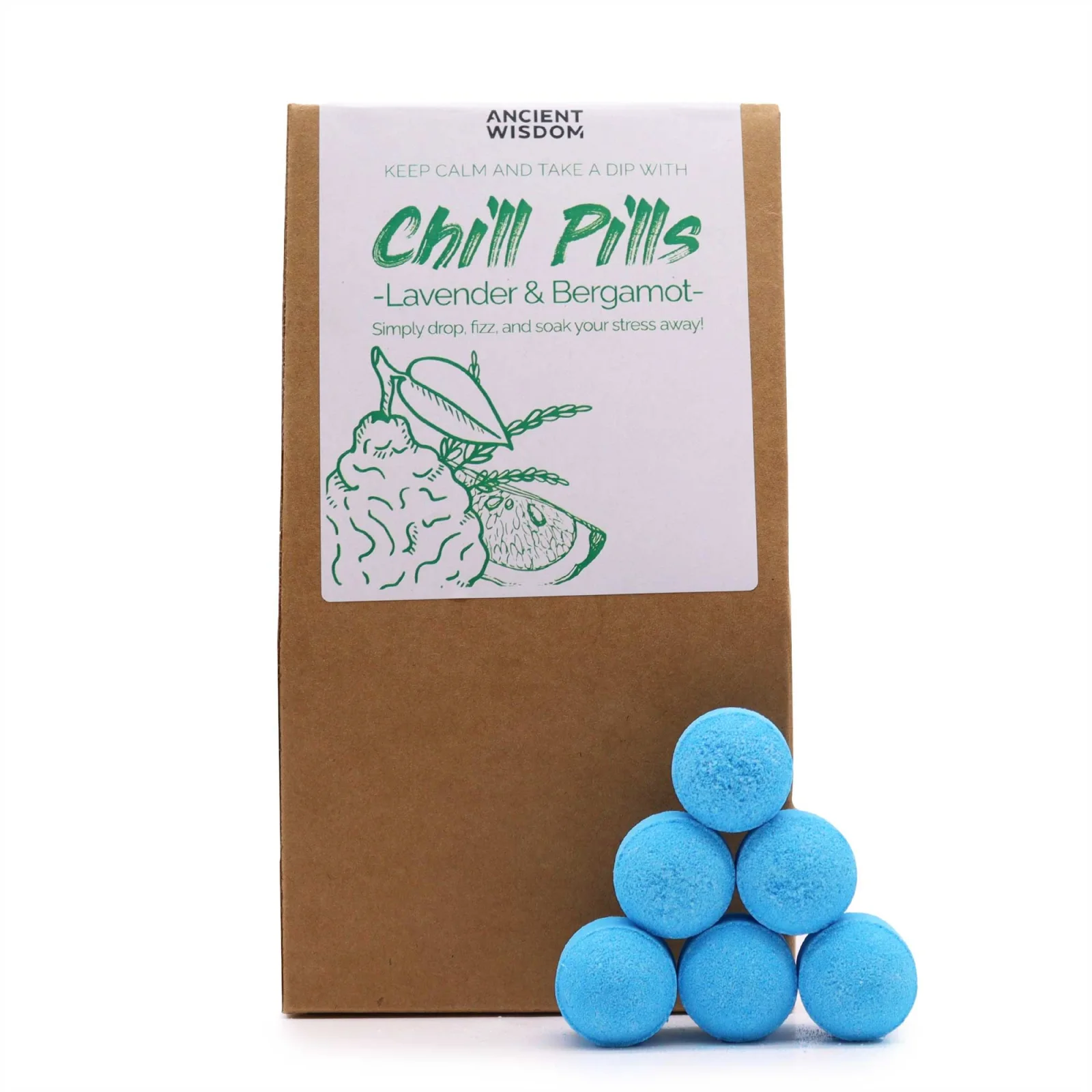 Šumivé tablety do kúpeľa Chill Pills – Levanduľa a bergamot, 350 g – fotka 1