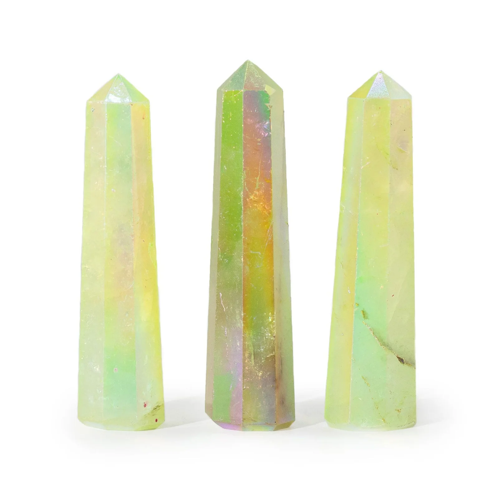 Obelisk z aura krištáľu – bledozelený, 9 cm – fotka 1