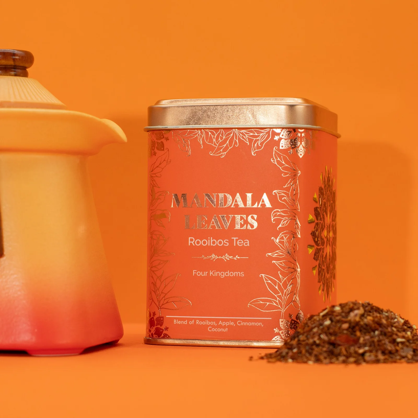 Rooibos Four Kingdoms – jablko, škorica a kokos, 50 g, plechovka – fotka 7