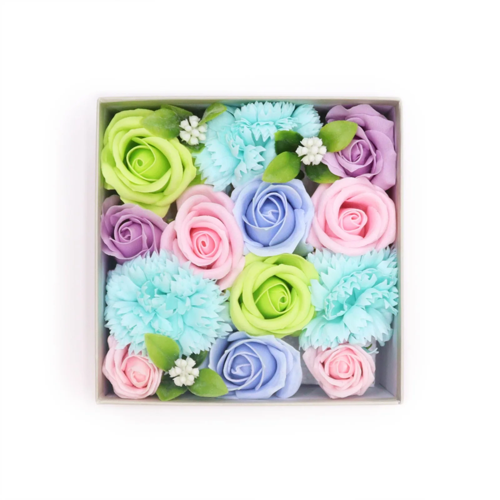 Štvorcový box s mydlovými ružami – Baby Blessings, modrá – fotka 1