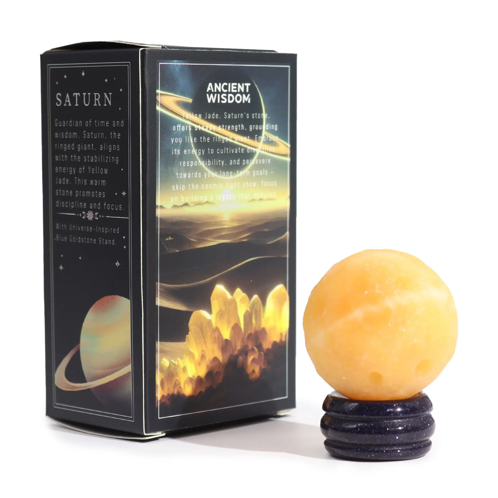 Planéta Saturn z žltého jade na stojane z goldstonu, 40 mm – fotka 2