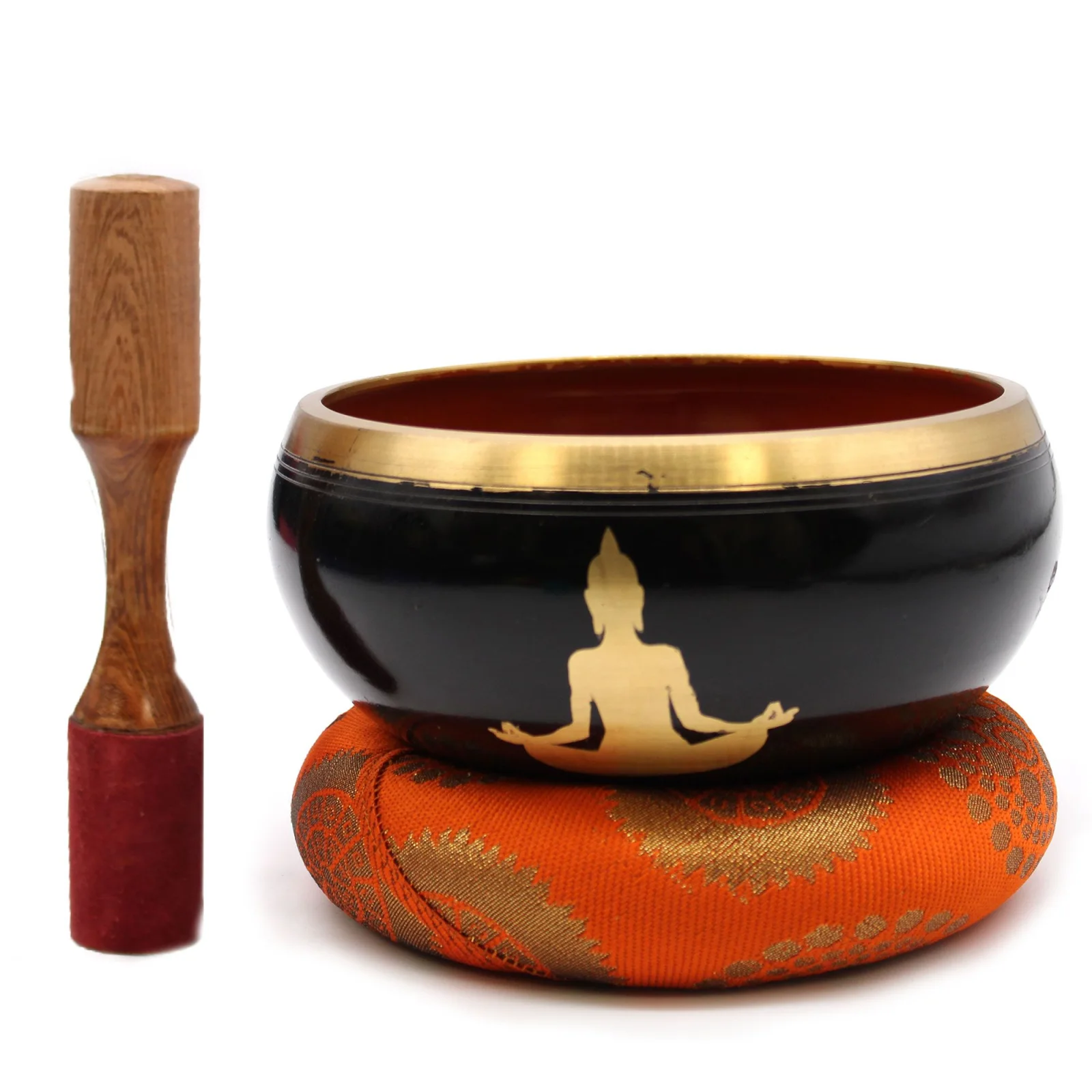 Spievajúca miska Buddha – sada, čierno-oranžová, 14 cm – fotka 3