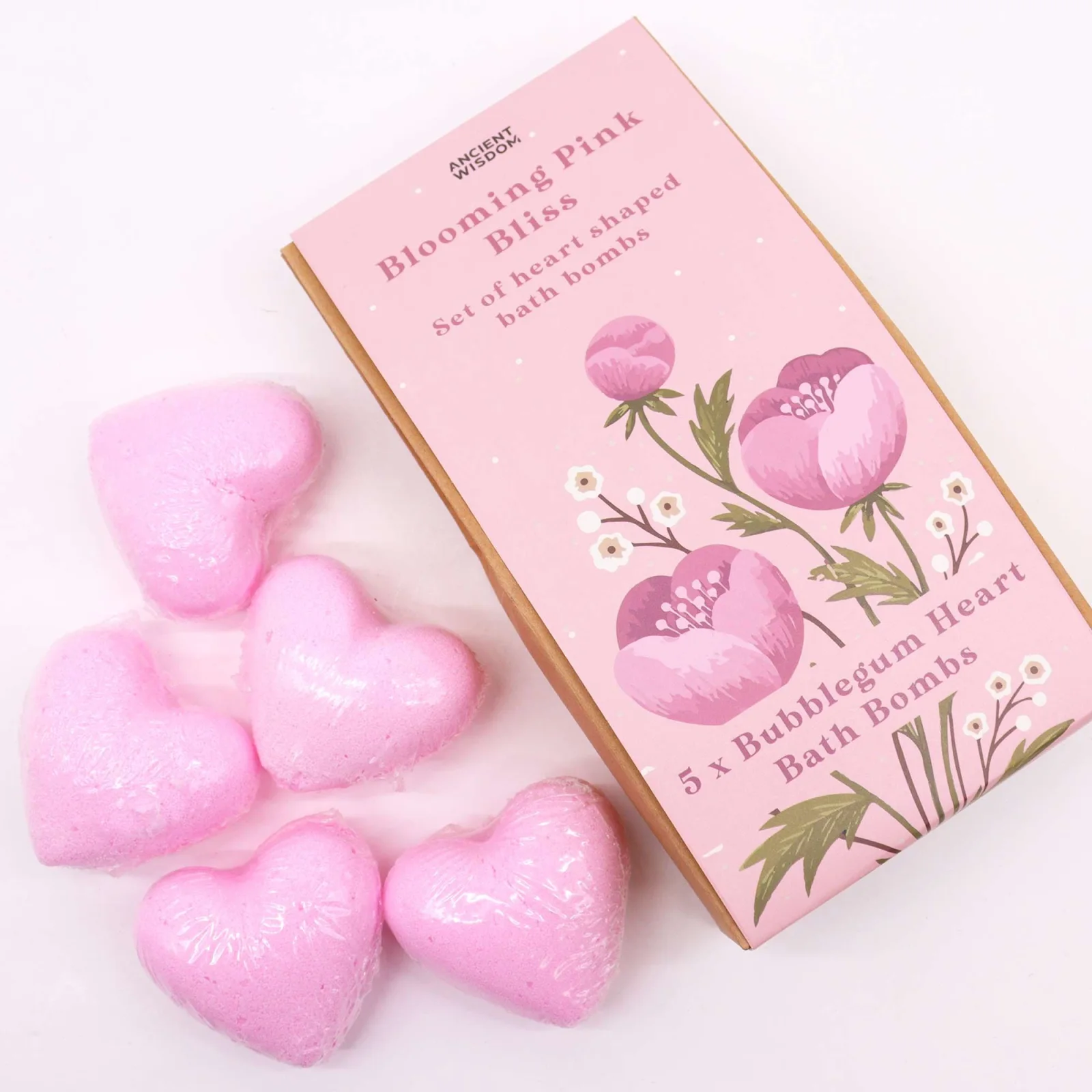 Sada bômb do kúpeľa Blooming Pink Bliss – 5 sŕdc, bubblegum – fotka 3