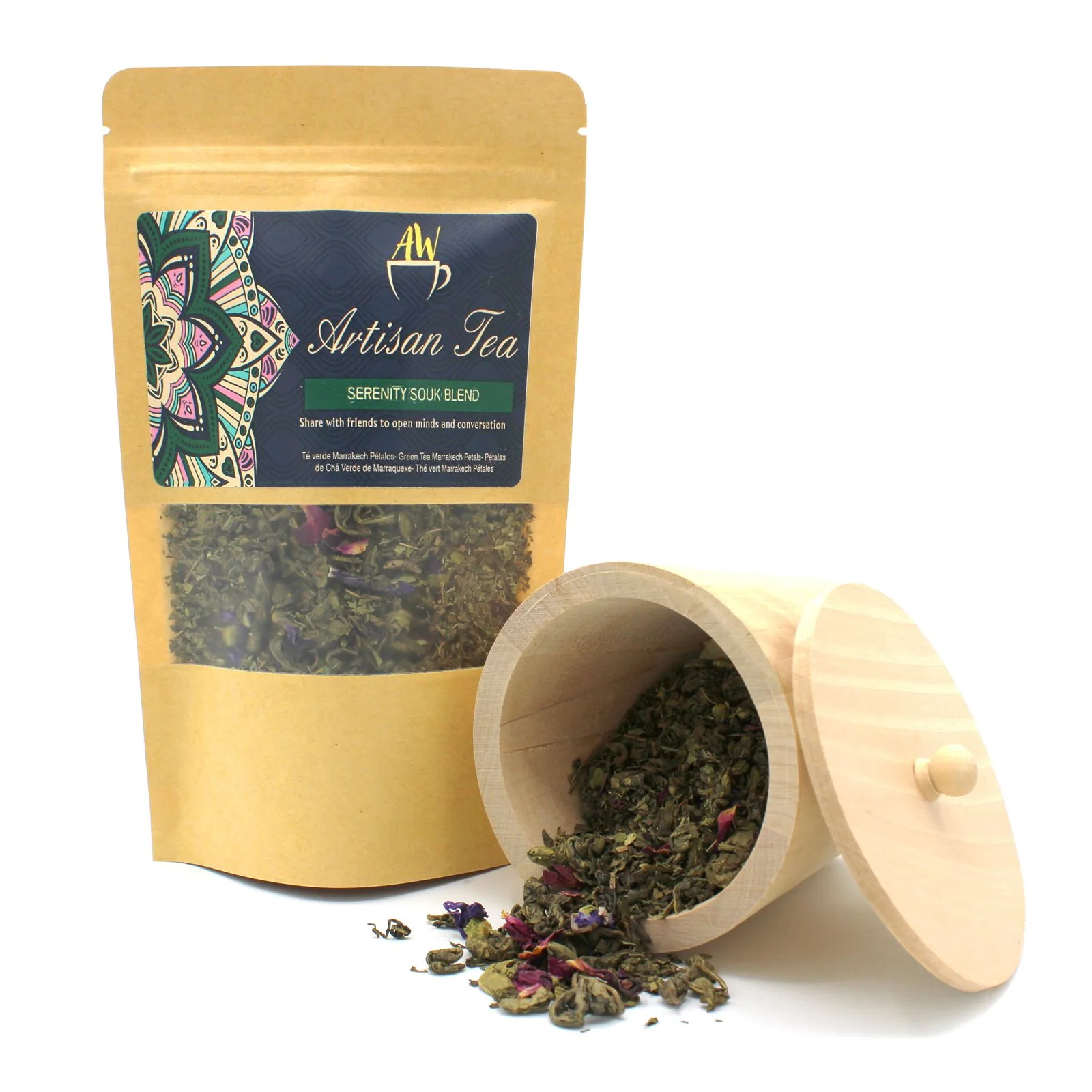 Zelený čaj Serenity Souk – mäta a ružové lupienky, 50 g, vrecko – fotka 2