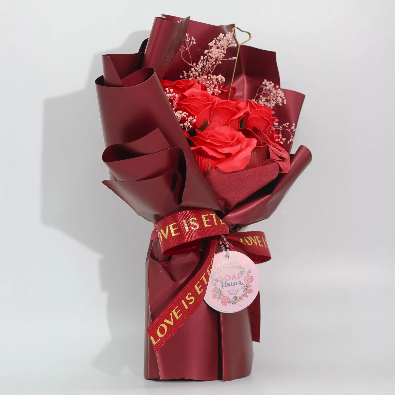 Veľká mydlová kytica Love is Eternal – červené ruže – fotka 2