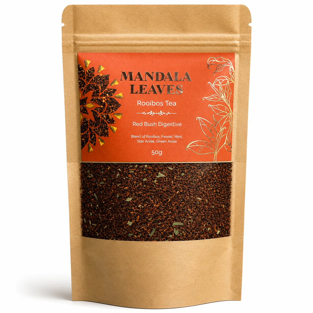 Rooibos Red Bush Digestive – mäta, feniklo a aníz, 50 g, vrecko – fotka 2