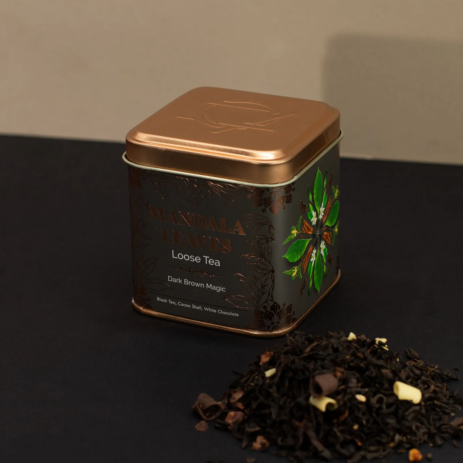 Čierny čaj Dark Brown Magic – čokoláda a mandle, 50 g, plechovka – fotka 3