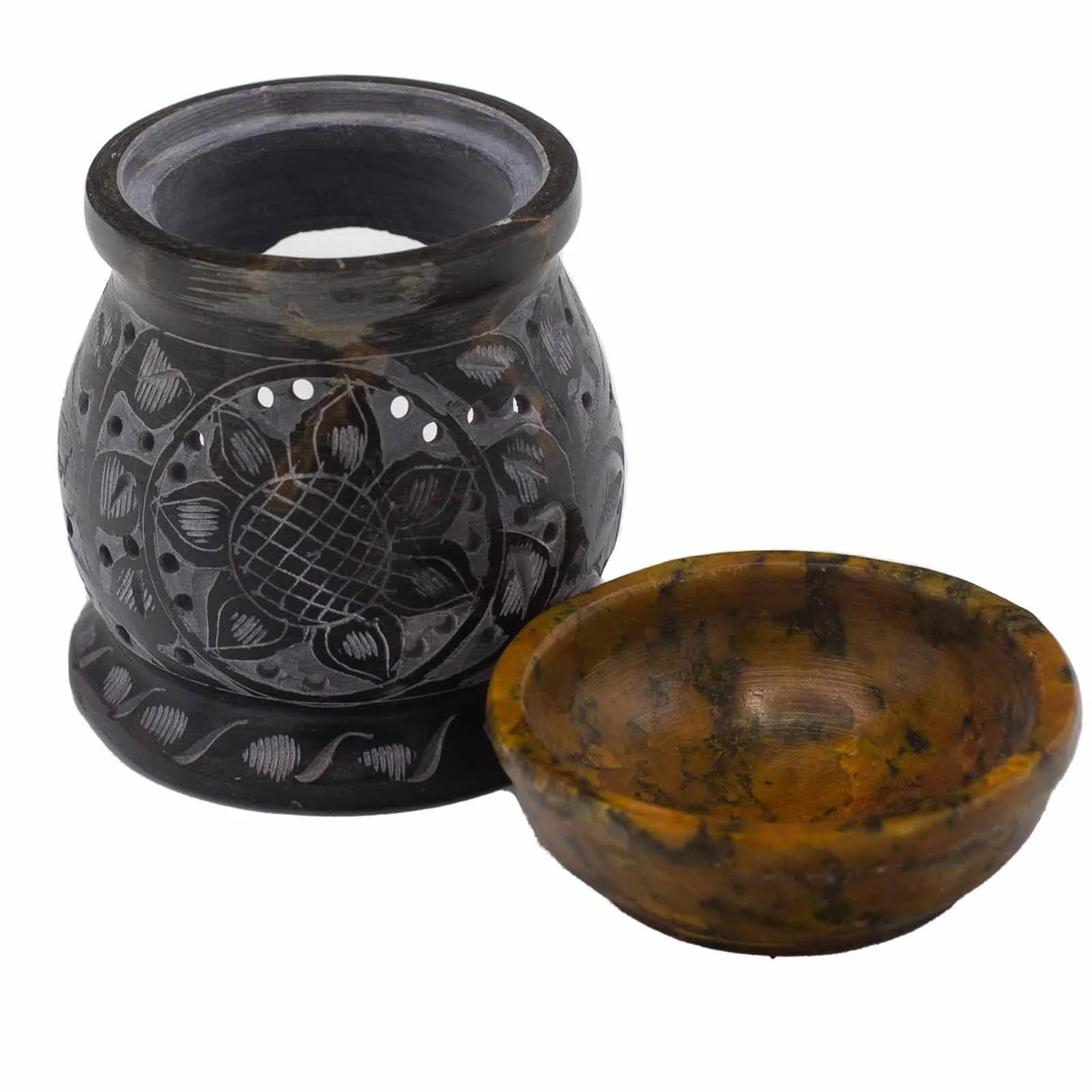 Aromalampa z mastenca – mandala, čierna a žltá, 10 cm – fotka 4