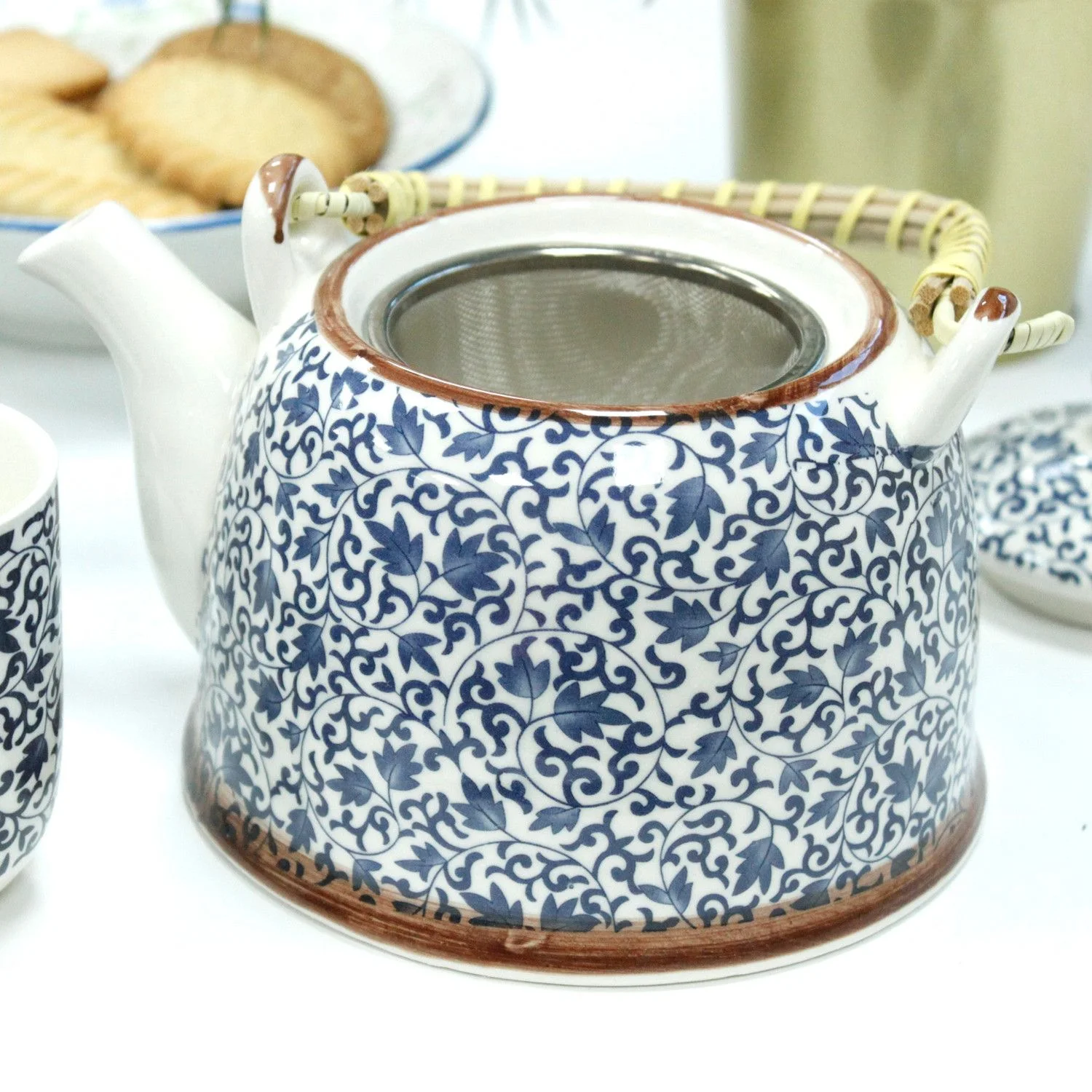 Čajová súprava Herbal Blue Pattern – čajník a 6 šálok – fotka 4