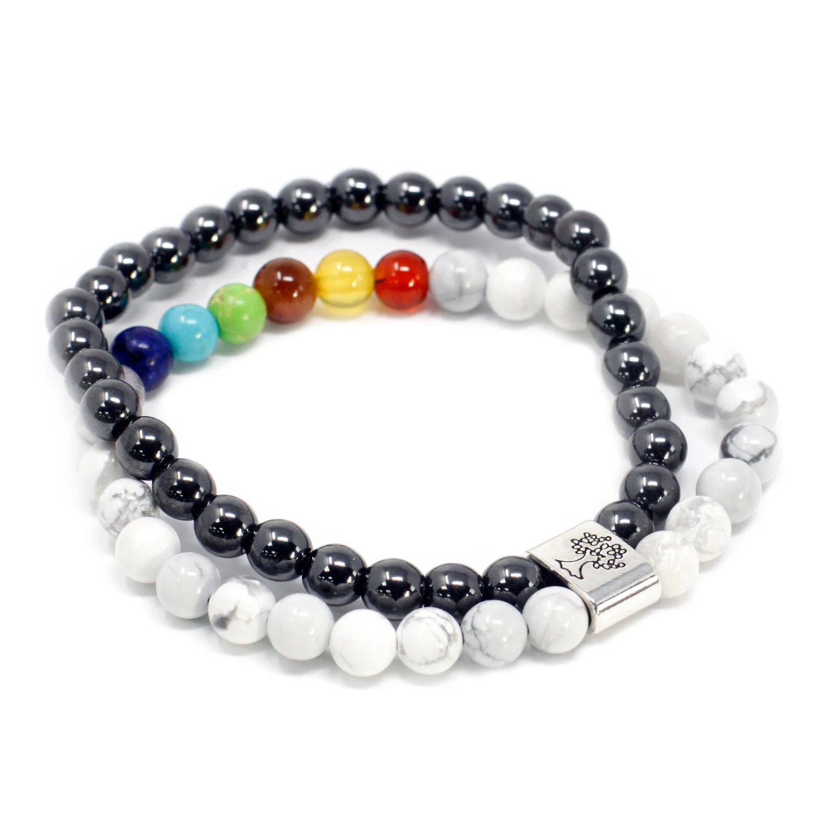Magnetický náramok z bieleho howlitu Chakra – elastický – fotka 2