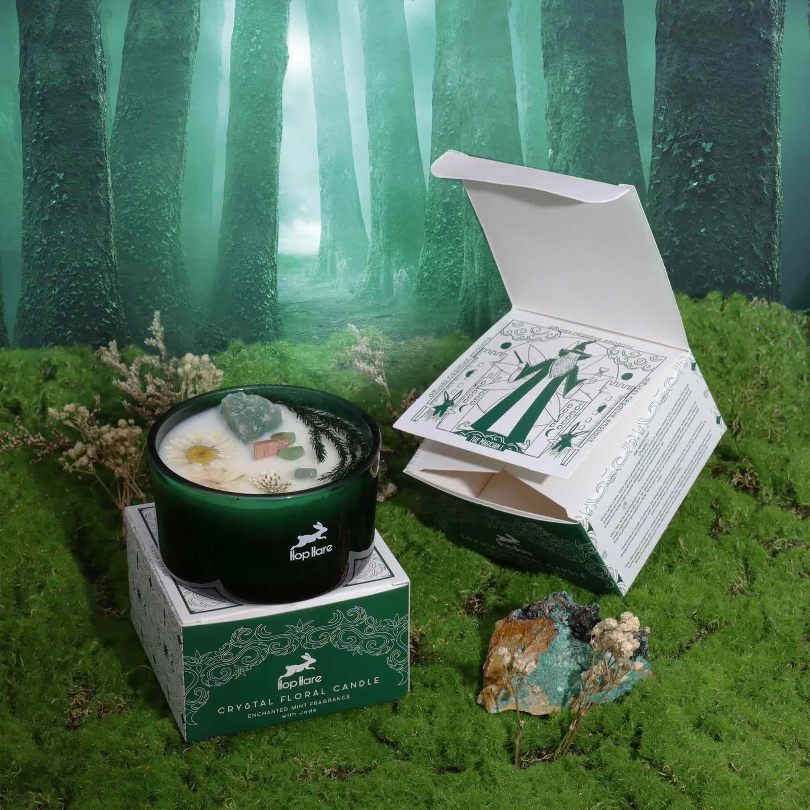 Sójová sviečka s kryštálom Hop Hare The Magician – nefrit – fotka 4